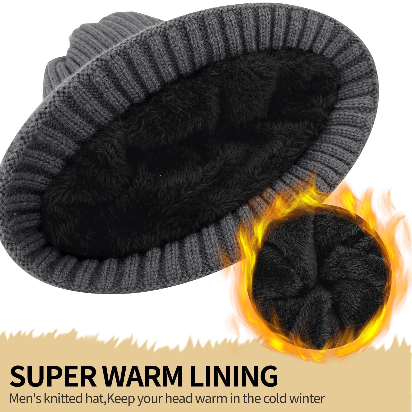 Unisex dark gray warm knitted winter hat, fleece lining, soft and warm, ski hat, narrow brim, suitable for cold weather. - Image 2