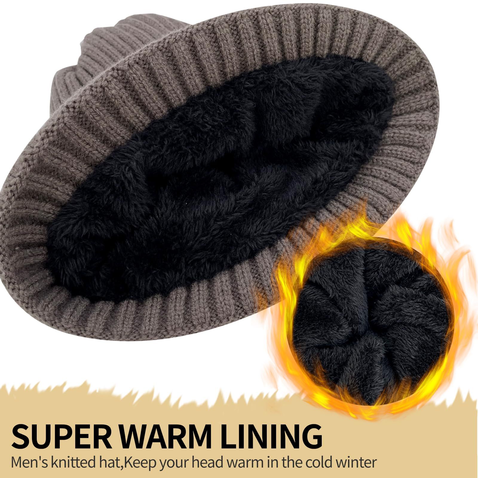 Unisex brown warm knitted winter hat, fleece lining, soft and warm, ski hat, narrow brim, suitable for cold weather. - Image 2