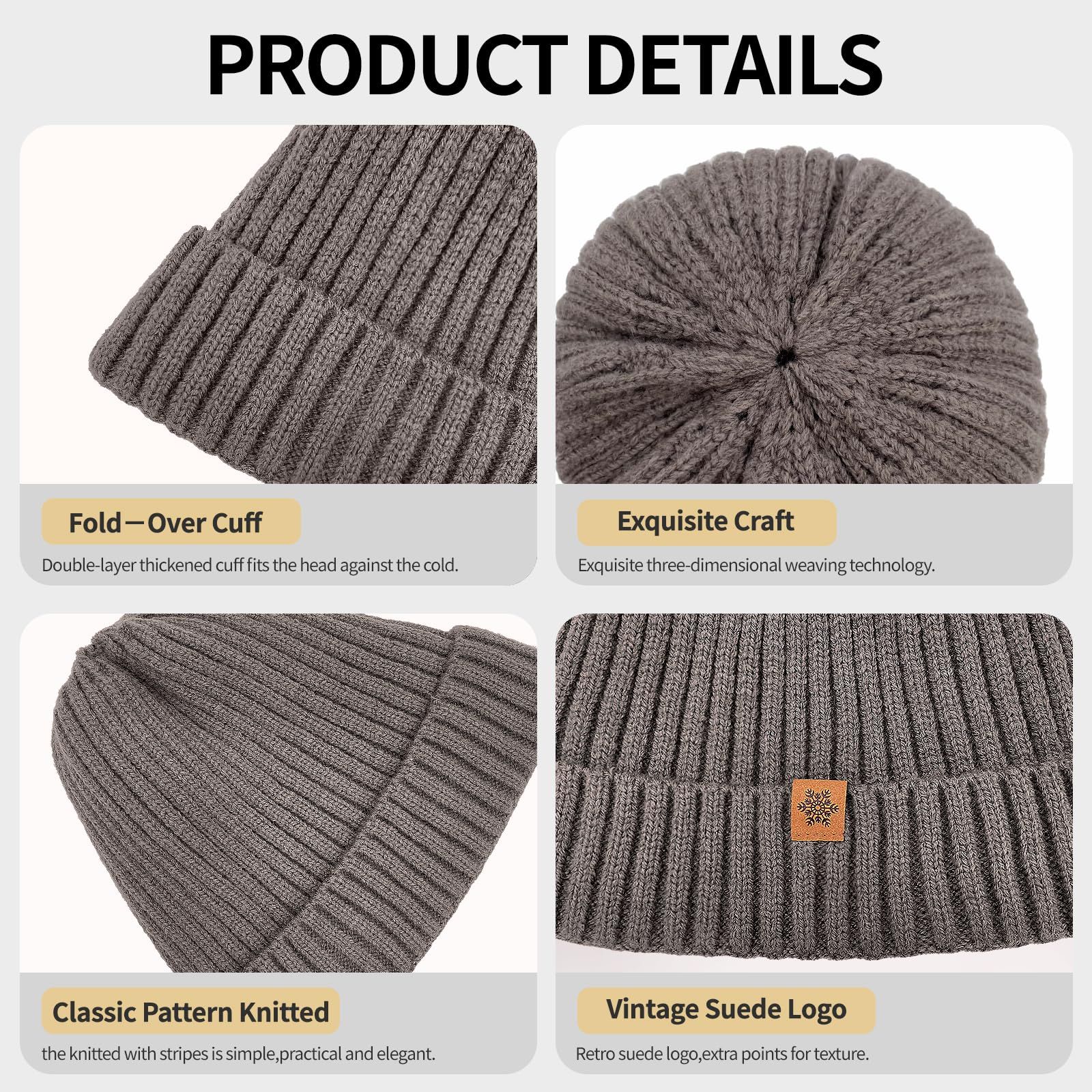 Unisex brown warm knitted winter hat, fleece lining, soft and warm, ski hat, narrow brim, suitable for cold weather. - Image 3