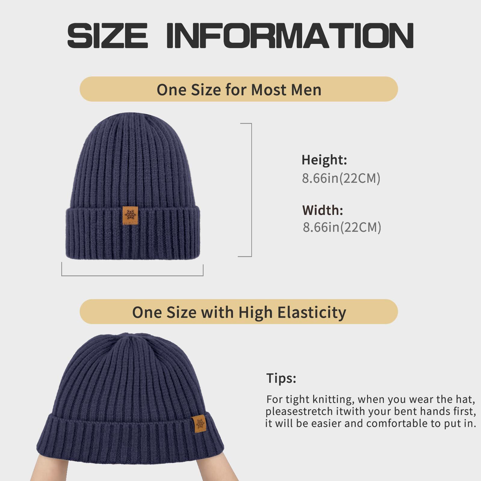 Unisex navy blue warm knitted winter hat, fleece lining, soft and warm, ski hat, narrow brim, suitable for cold weather. - Image 4