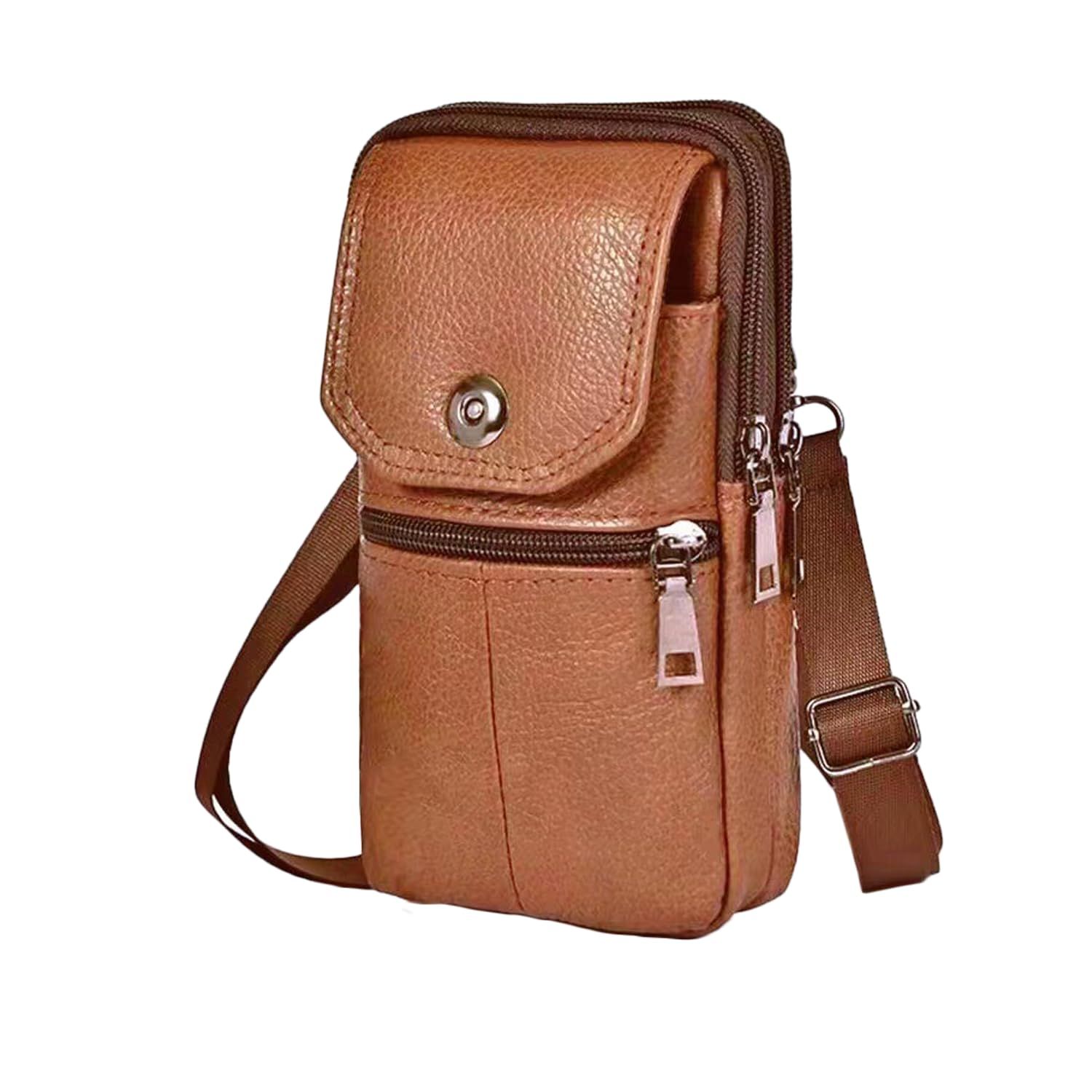 Brown genuine Leather Men’s Crossbody Waist Bag, Multifunctional Belt Pouch, Portable Outdoor Phone & ID Card Holder, Casual Fanny Pack for Daily‑use - Image 1
