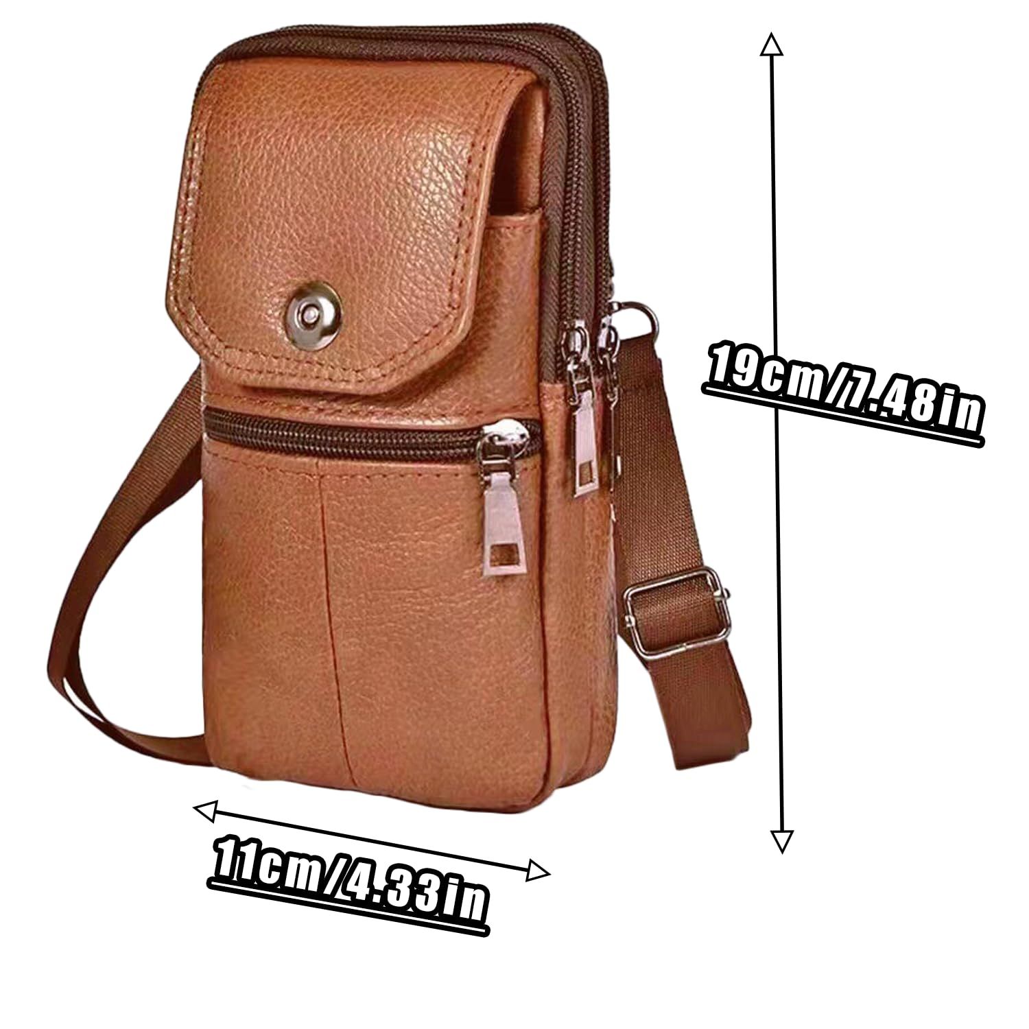 Brown genuine Leather Men’s Crossbody Waist Bag, Multifunctional Belt Pouch, Portable Outdoor Phone & ID Card Holder, Casual Fanny Pack for Daily‑use - Image 5