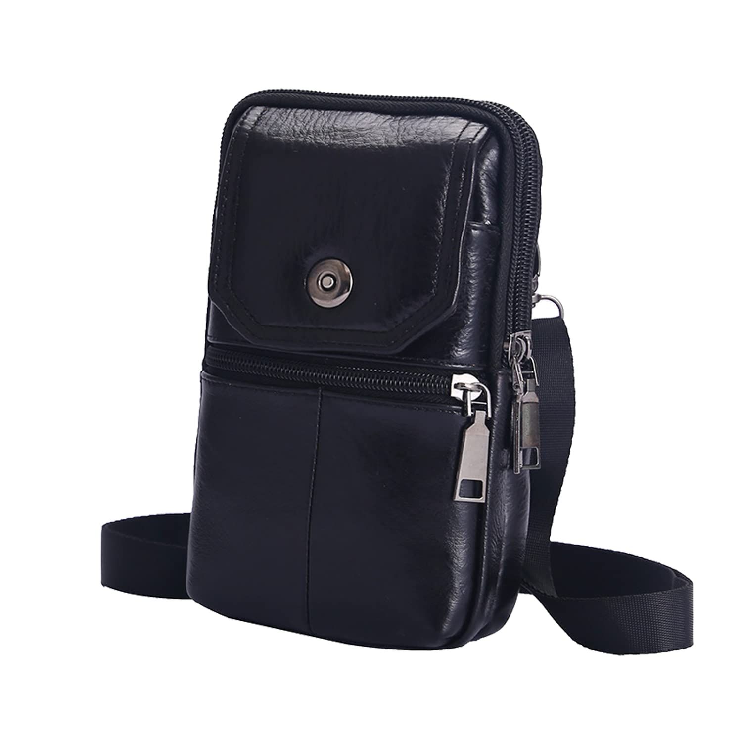 Black genuine Leather Men’s Crossbody Waist Bag, Multifunctional Belt Pouch, Portable Outdoor Phone & ID Card Holder, Casual Fanny Pack for Daily‑use - Image 1