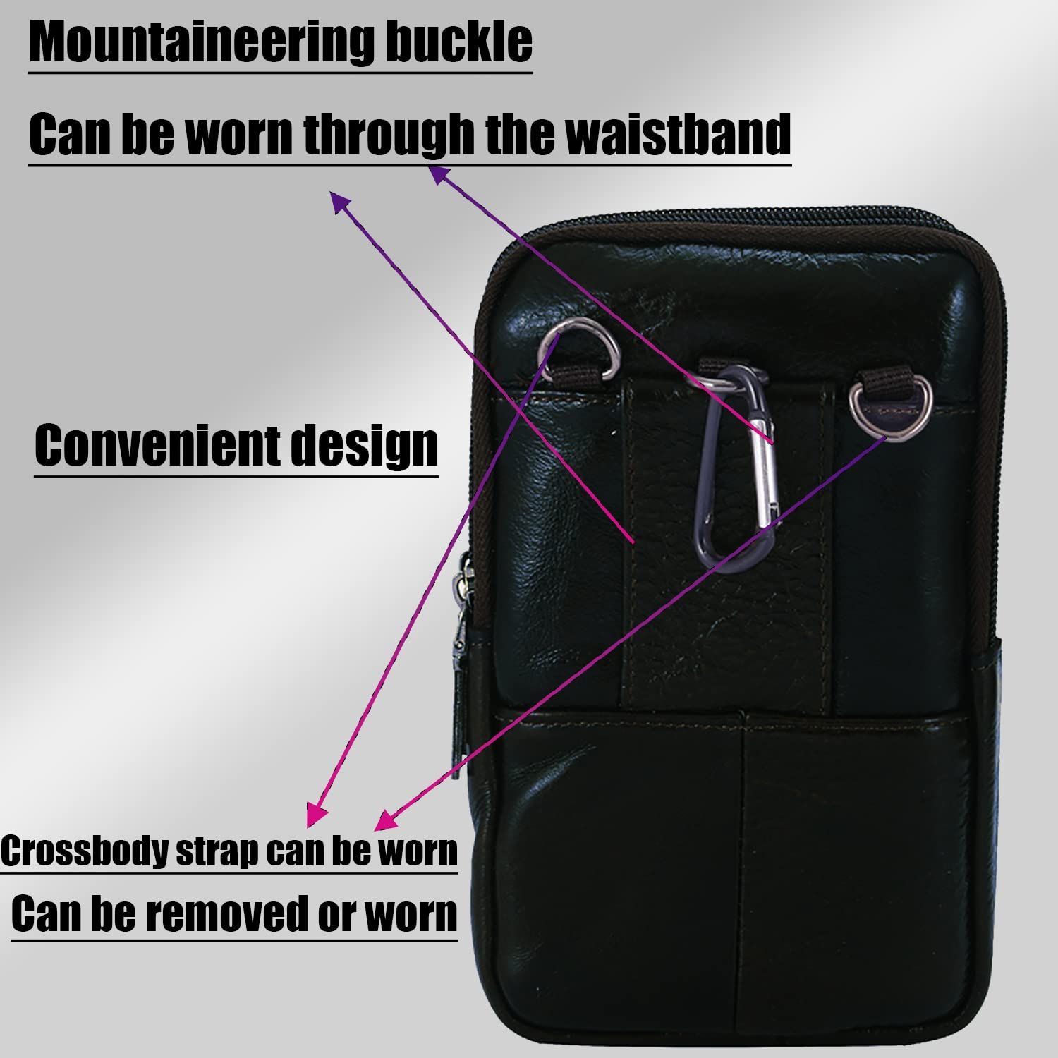 Black genuine Leather Men’s Crossbody Waist Bag, Multifunctional Belt Pouch, Portable Outdoor Phone & ID Card Holder, Casual Fanny Pack for Daily‑use - Image 4