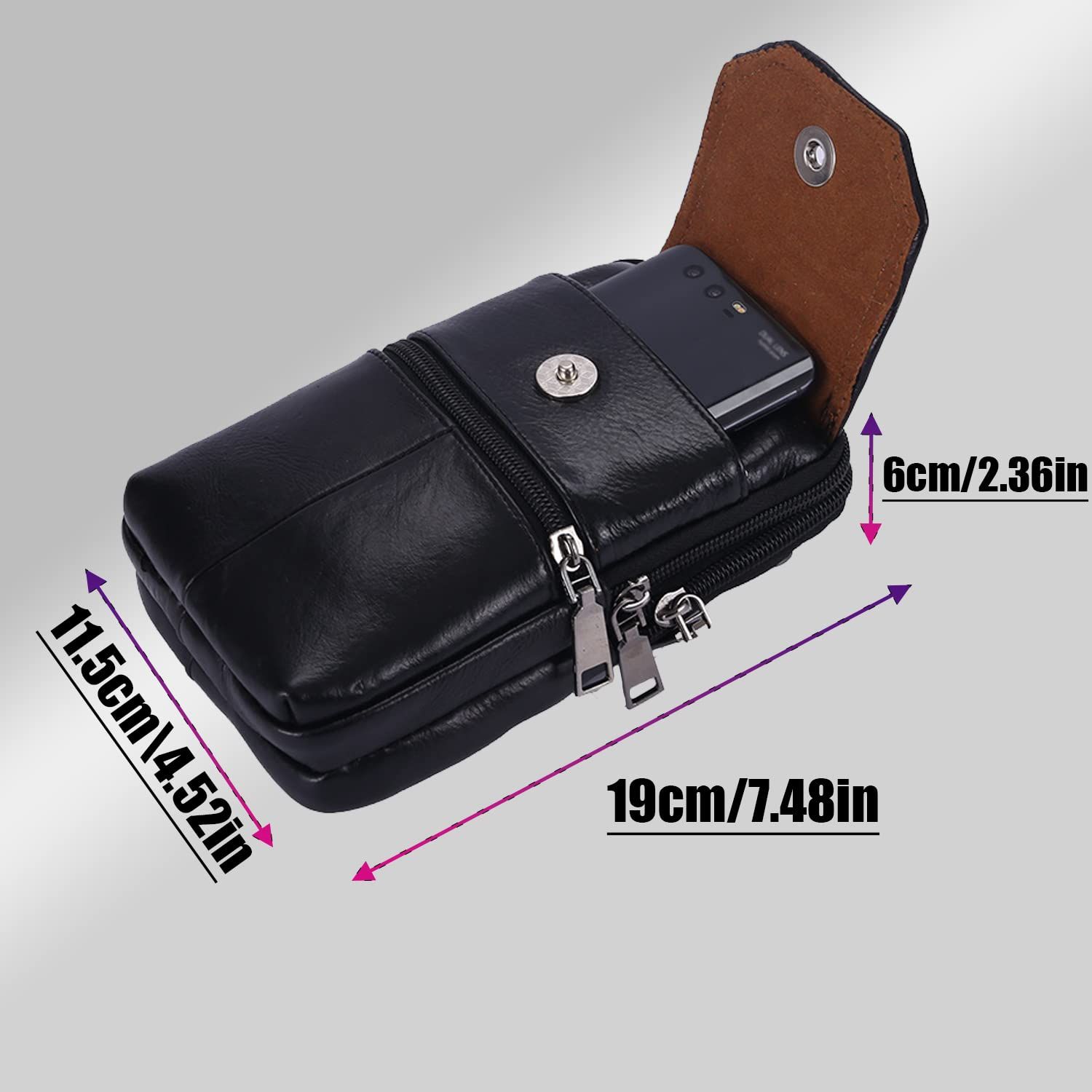 Black genuine Leather Men’s Crossbody Waist Bag, Multifunctional Belt Pouch, Portable Outdoor Phone & ID Card Holder, Casual Fanny Pack for Daily‑use - Image 5