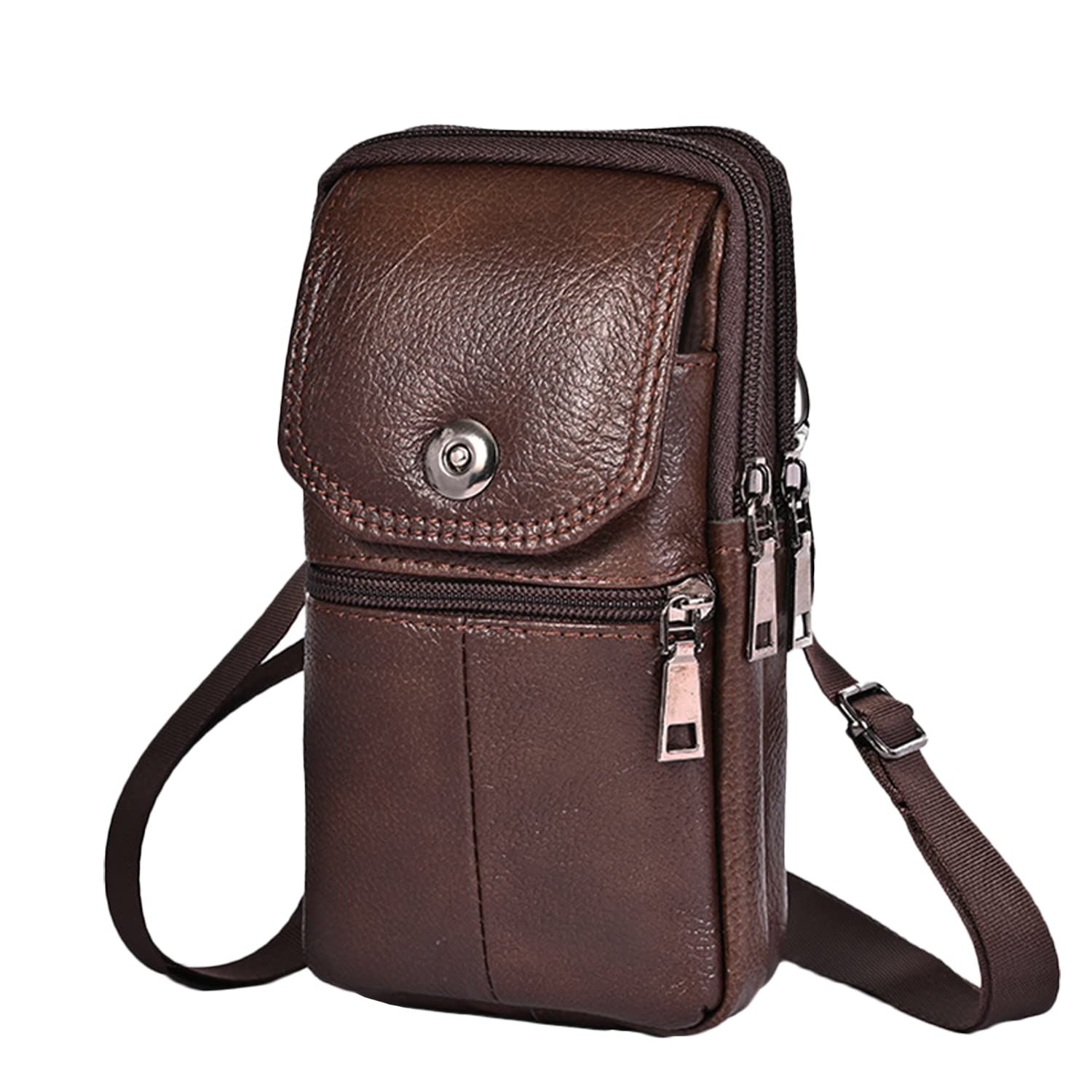 Coffee genuine Leather Men’s Crossbody Waist Bag, Multifunctional Belt Pouch, Portable Outdoor Phone & ID Card Holder, Casual Fanny Pack for Daily‑use - Image 1