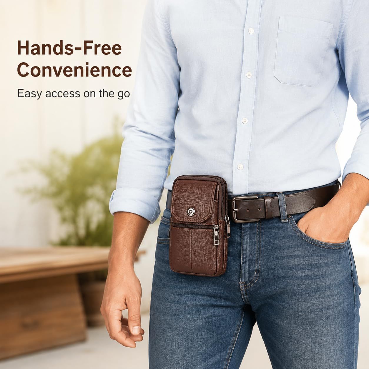 Coffee genuine Leather Men’s Crossbody Waist Bag, Multifunctional Belt Pouch, Portable Outdoor Phone & ID Card Holder, Casual Fanny Pack for Daily‑use - Image 5