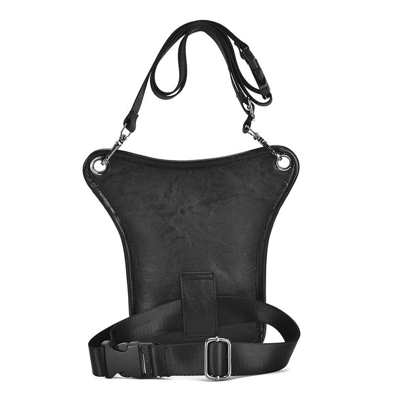 Black men's Genuine Leather Outdoor Sporting Hiking Waist Hip Pack Messenger Shoulder Drop Leg Thigh Bag Pouches - Image 8