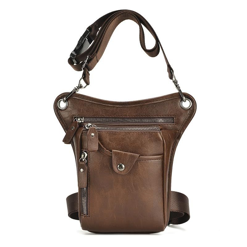 Brown men's Genuine Leather Outdoor Sporting Hiking Waist Hip Pack Messenger Shoulder Drop Leg Thigh Bag Pouches - Image 1