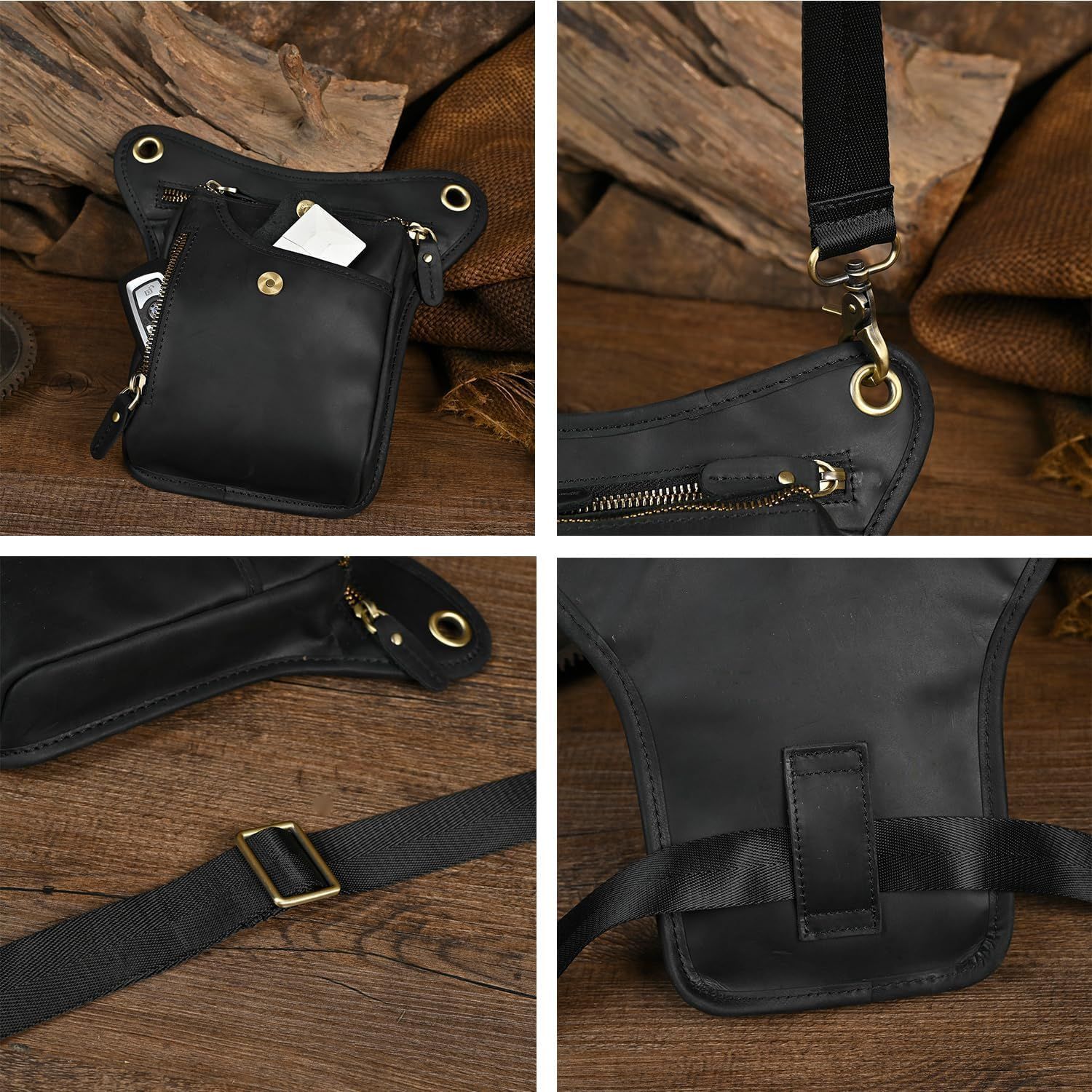 Brown men's Genuine Leather Outdoor Sporting Hiking Waist Hip Pack Messenger Shoulder Drop Leg Thigh Bag Pouches - Image 7