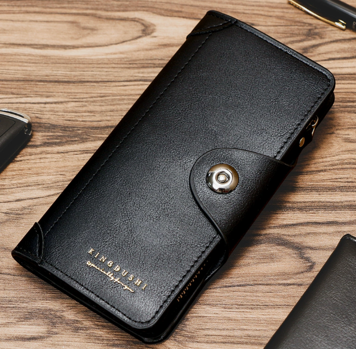 Black wallet for Men, High-End Stylish Long Leather Billfold with Magnetic Closure and Multiple Credit Card Slots, Ultra Thin Three-in-One Business Organizer - Image 1