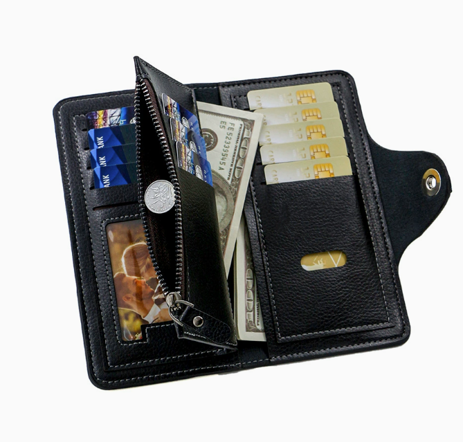 Black wallet for Men, High-End Stylish Long Leather Billfold with Magnetic Closure and Multiple Credit Card Slots, Ultra Thin Three-in-One Business Organizer - Image 2