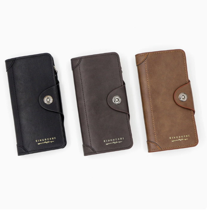 Dark brown wallet for Men, High-End Stylish Long Leather Billfold with Magnetic Closure and Multiple Credit Card Slots, Ultra Thin Three-in-One Business Organizer - Image 3
