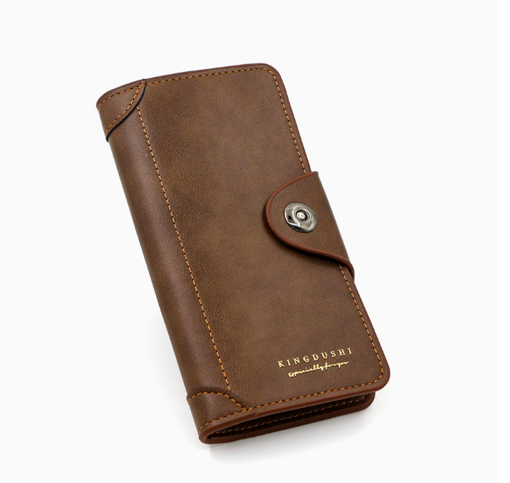 Light brown wallet for Men, High-End Stylish Long Leather Billfold with Magnetic Closure and Multiple Credit Card Slots, Ultra Thin Three-in-One Business Organizer - Image 1