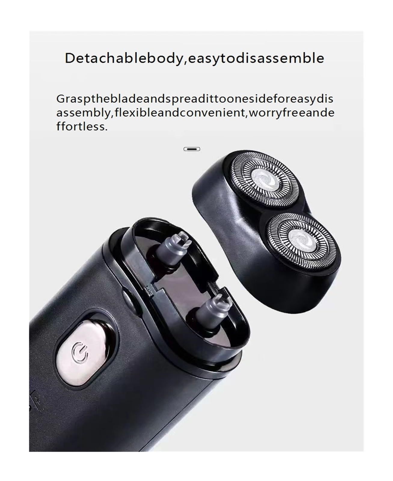 Black portable Mini Electric Shaver, Double Sided Design, Washable, LED Battery Display - Image 2