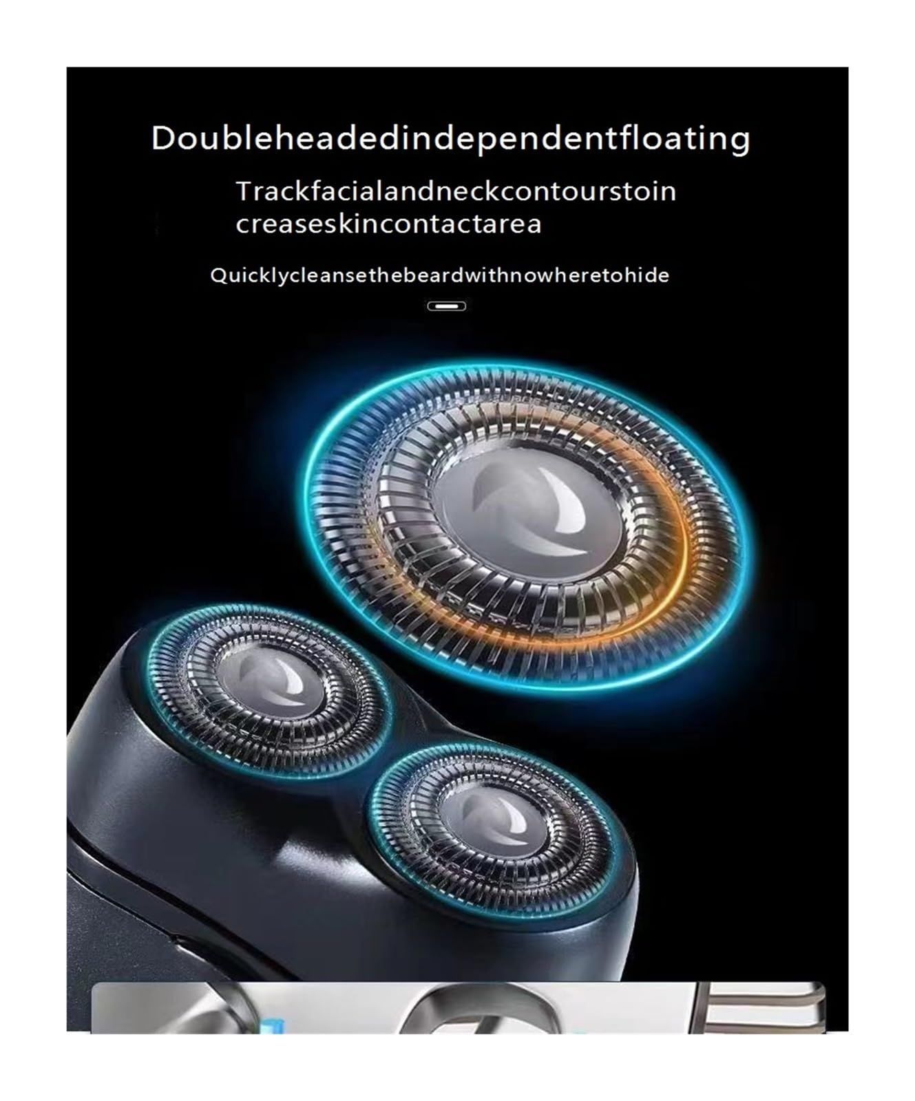 Black portable Mini Electric Shaver, Double Sided Design, Washable, LED Battery Display - Image 3