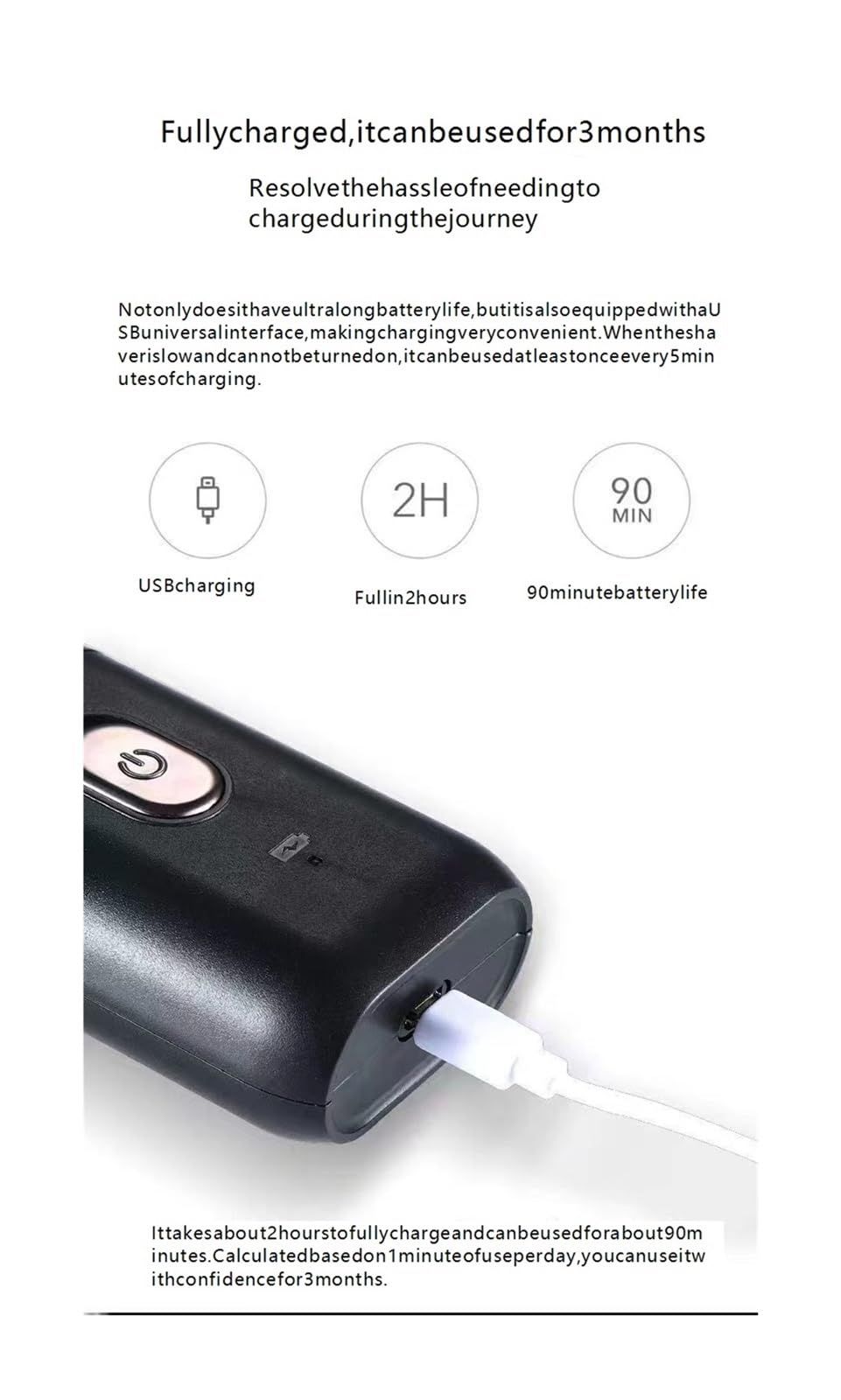 Black portable Mini Electric Shaver, Double Sided Design, Washable, LED Battery Display - Image 6