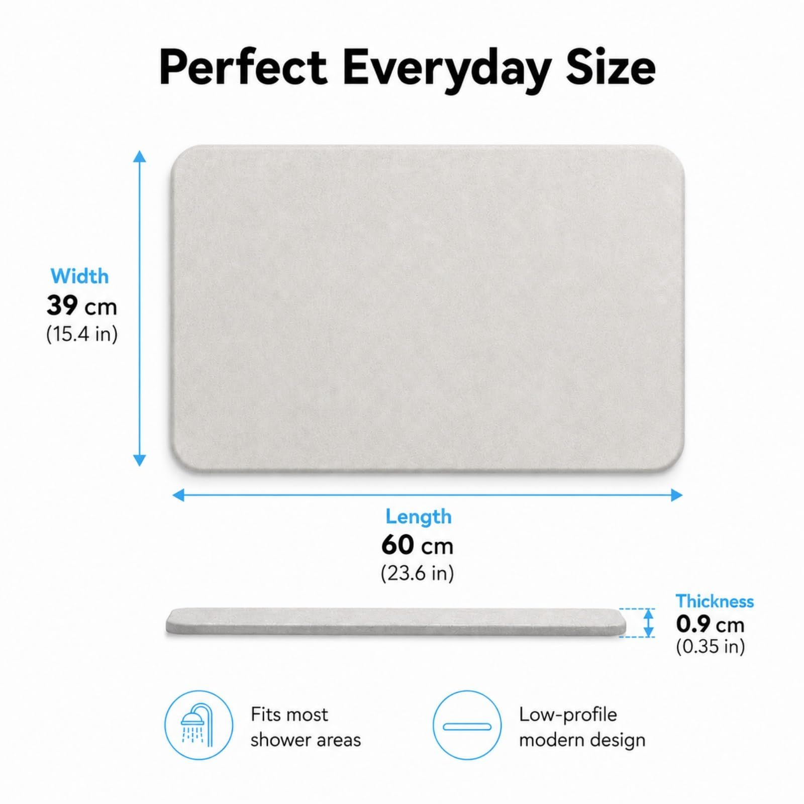 Light gray premium pure cotton bathroom mat, ultra-soft, absorbent, quick-drying bathroom rug, non-slip, washable bathroom mat(60cm*40cm) - Image 2