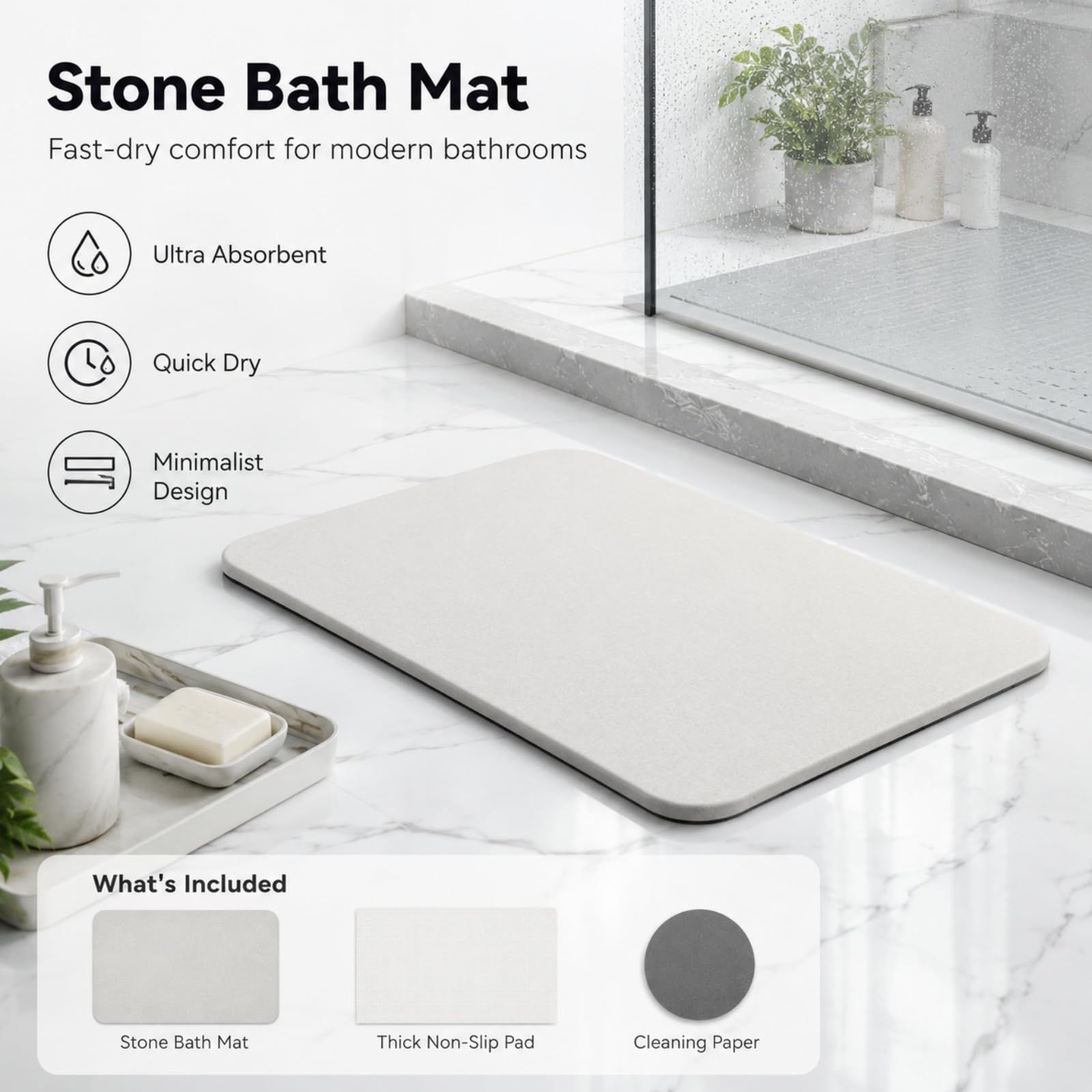 Light gray premium pure cotton bathroom mat, ultra-soft, absorbent, quick-drying bathroom rug, non-slip, washable bathroom mat(60cm*40cm) - Image 3
