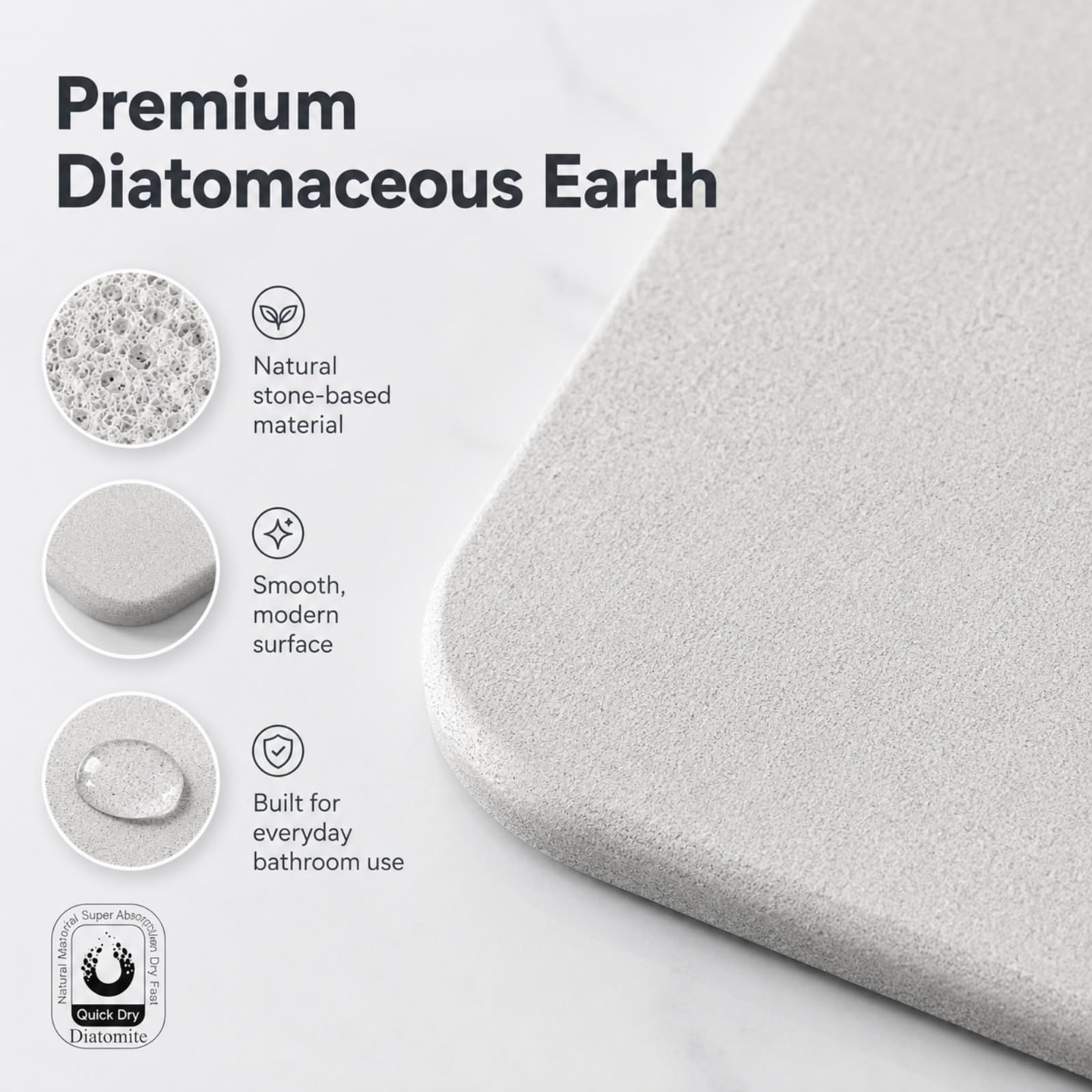 Light gray premium pure cotton bathroom mat, ultra-soft, absorbent, quick-drying bathroom rug, non-slip, washable bathroom mat(60cm*40cm) - Image 6