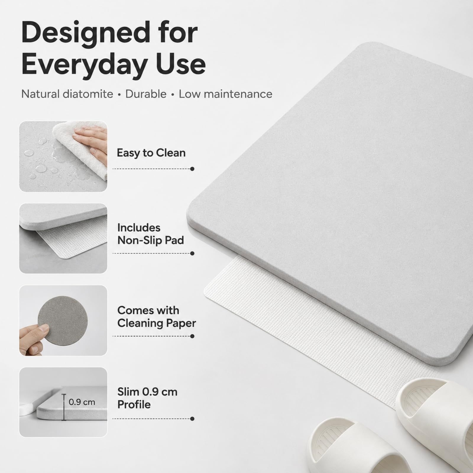 Dark gray premium pure cotton bathroom mat, ultra-soft, absorbent, quick-drying bathroom rug, non-slip, washable bathroom mat(60cm*40cm) - Image 3