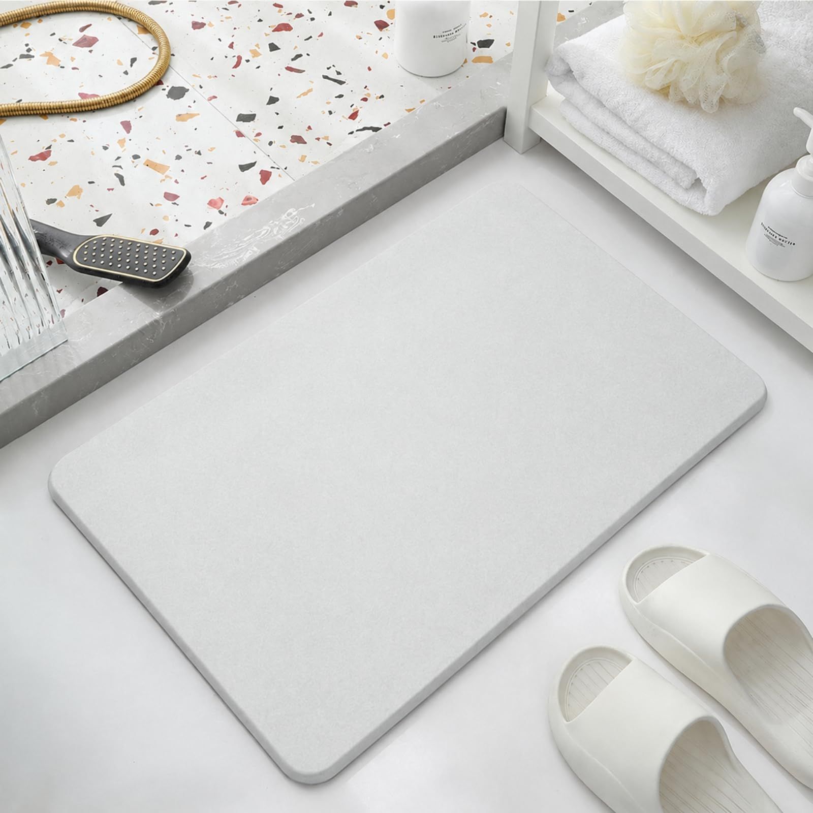 Grayish-white premium pure cotton bathroom mat, ultra-soft, absorbent, quick-drying bathroom rug, non-slip, washable bathroom mat(60cm*40cm) - Image 1