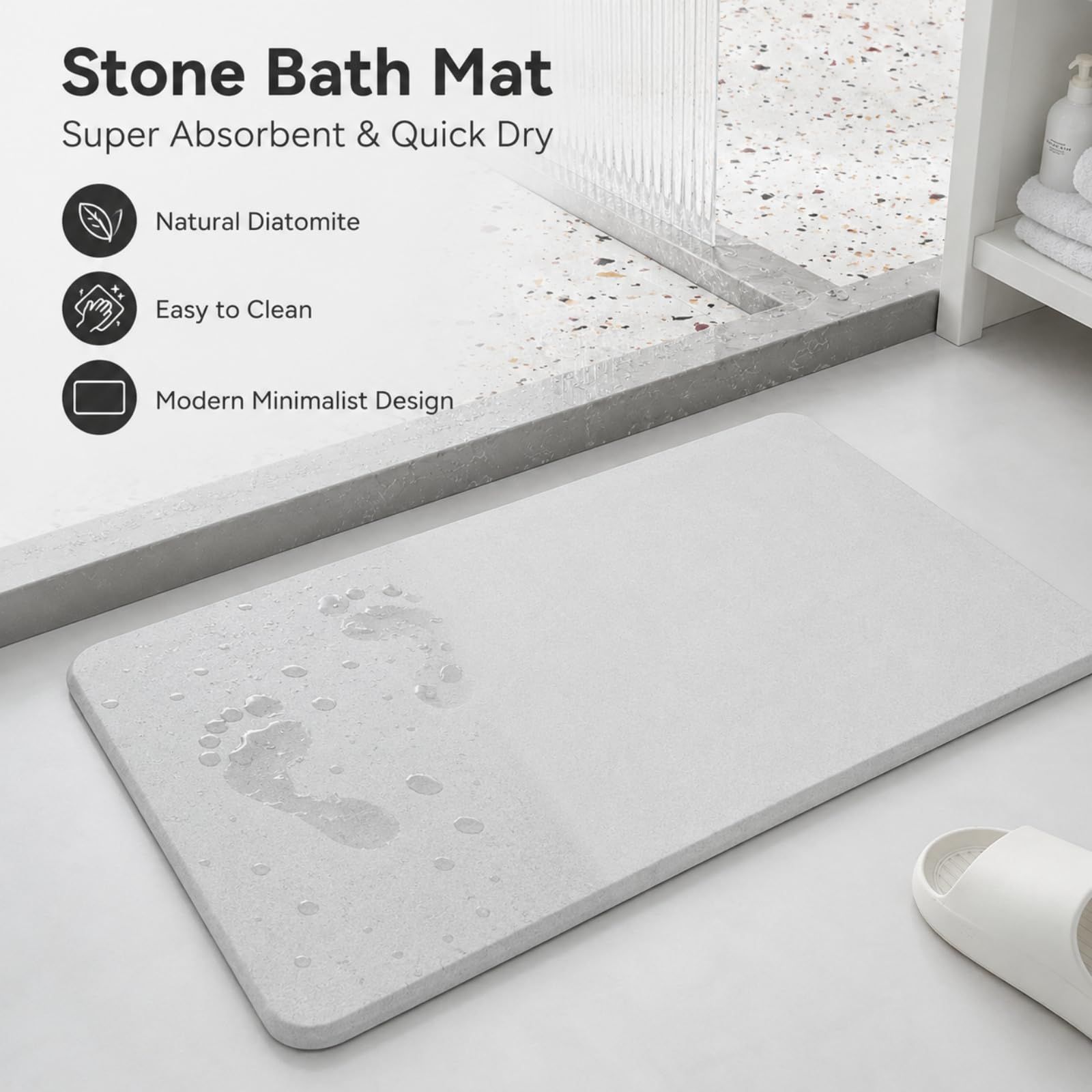 Grayish-white premium pure cotton bathroom mat, ultra-soft, absorbent, quick-drying bathroom rug, non-slip, washable bathroom mat(60cm*40cm) - Image 2