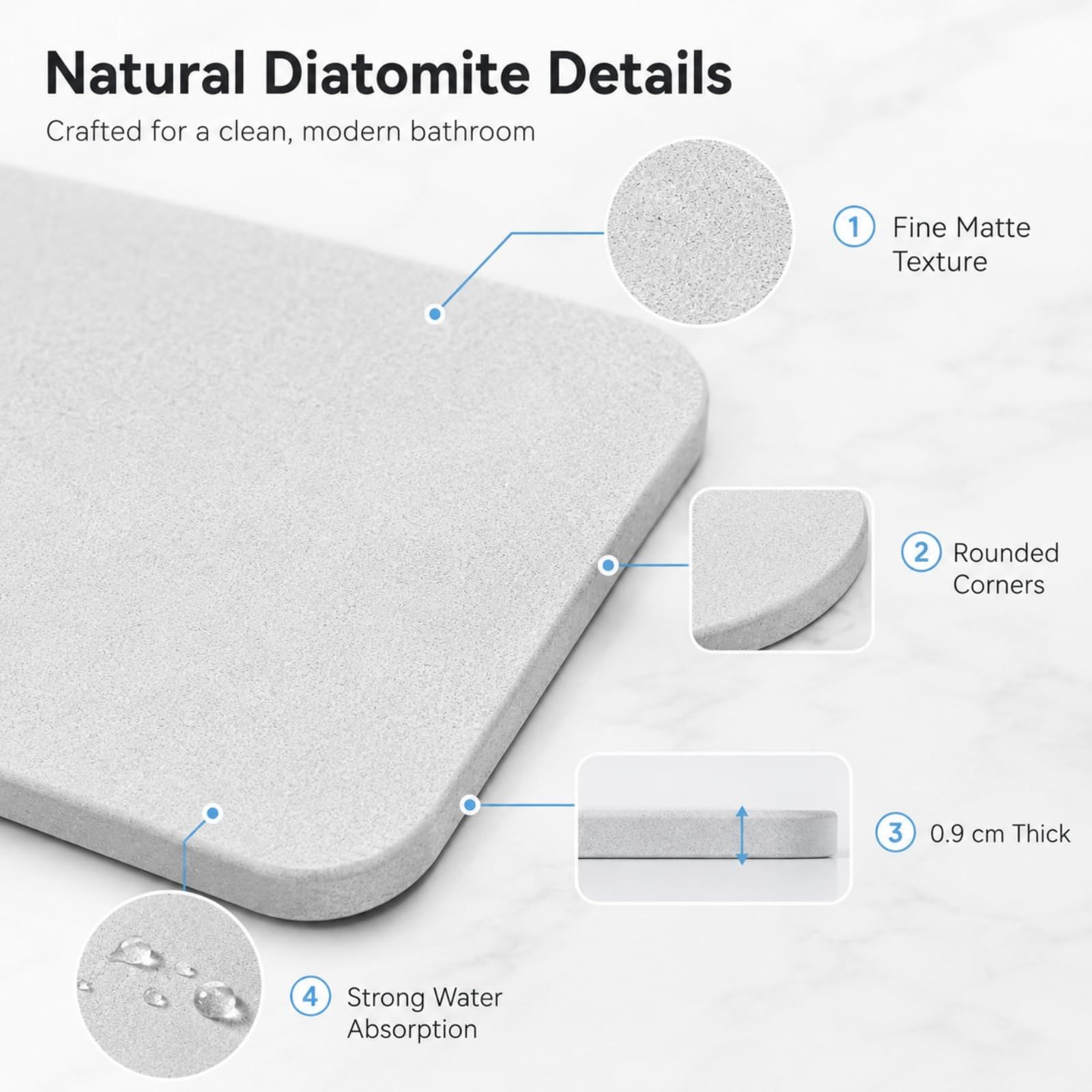 Grayish-white premium pure cotton bathroom mat, ultra-soft, absorbent, quick-drying bathroom rug, non-slip, washable bathroom mat(60cm*40cm) - Image 5