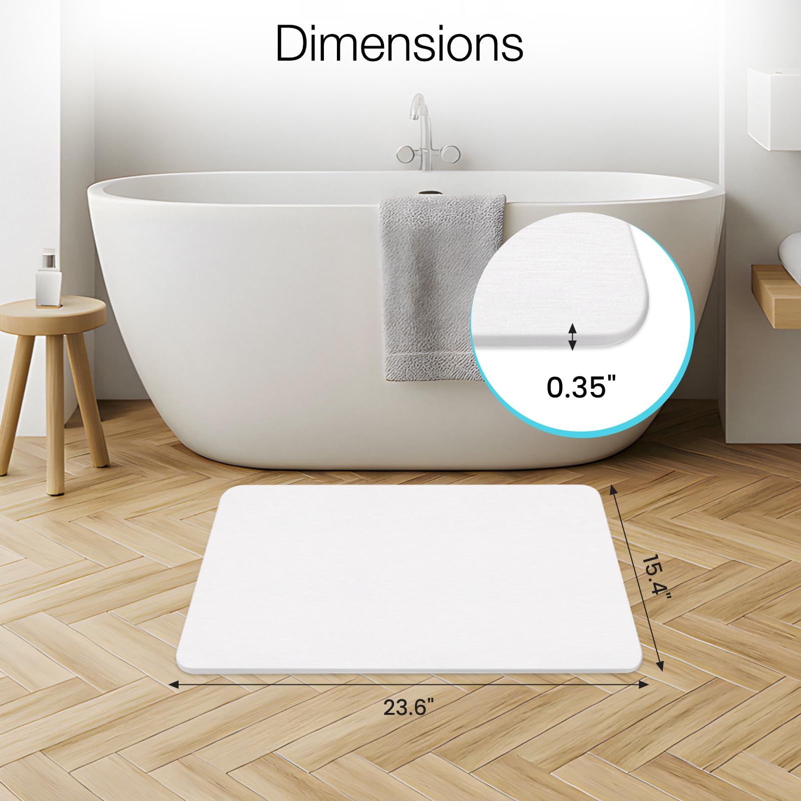High-quality white pure cotton bathroom mat, ultra-soft, absorbent, quick-drying bathroom rug, non-slip, washable bathroom mat(60cm*40cm) - Image 2