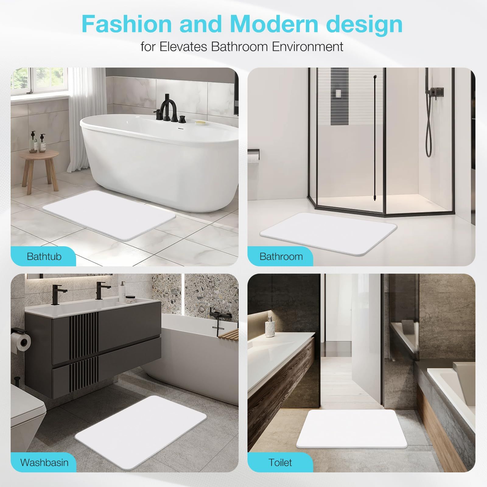 High-quality white pure cotton bathroom mat, ultra-soft, absorbent, quick-drying bathroom rug, non-slip, washable bathroom mat(60cm*40cm) - Image 8