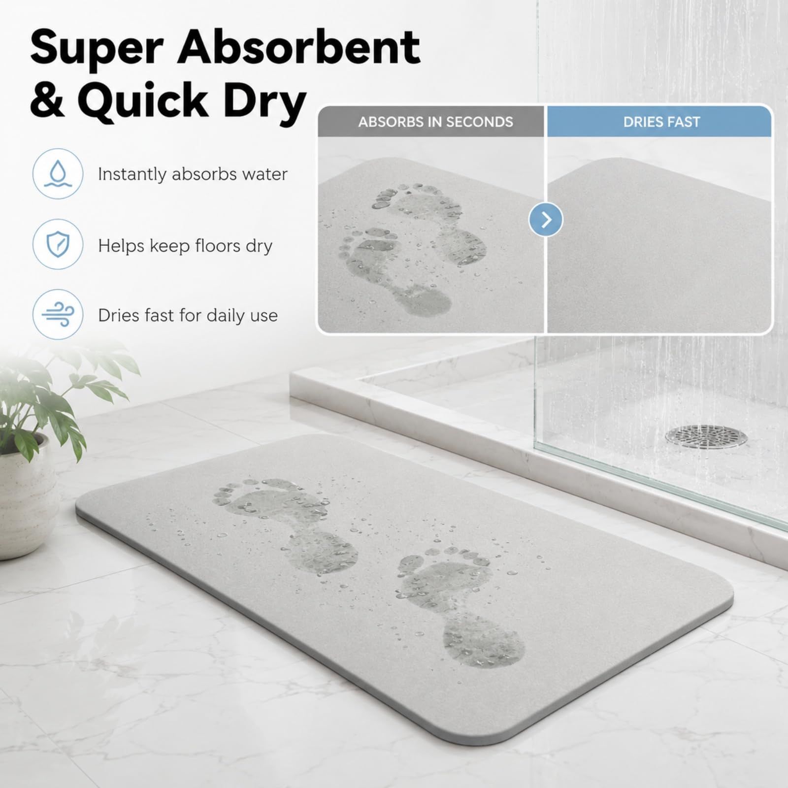 Light gray premium pure cotton bathroom mat, ultra-soft, absorbent, quick-drying bathroom rug, non-slip, washable bathroom mat(40cm*30cm) - Image 4