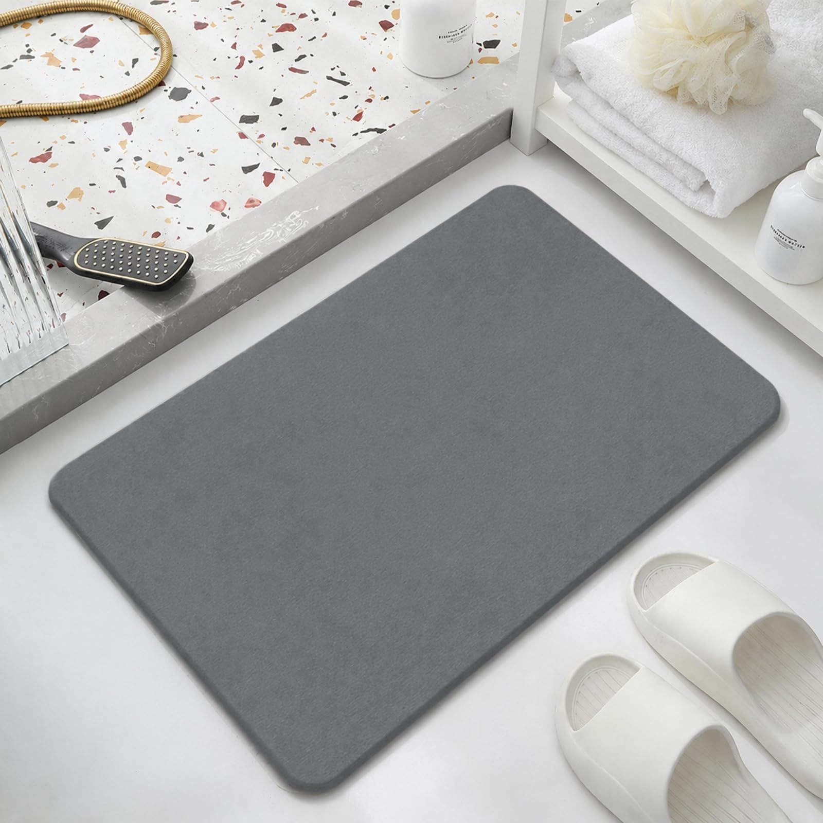 Dark gray premium pure cotton bathroom mat, ultra-soft, absorbent, quick-drying bathroom rug, non-slip, washable bathroom mat(40cm*30cm) - Image 1