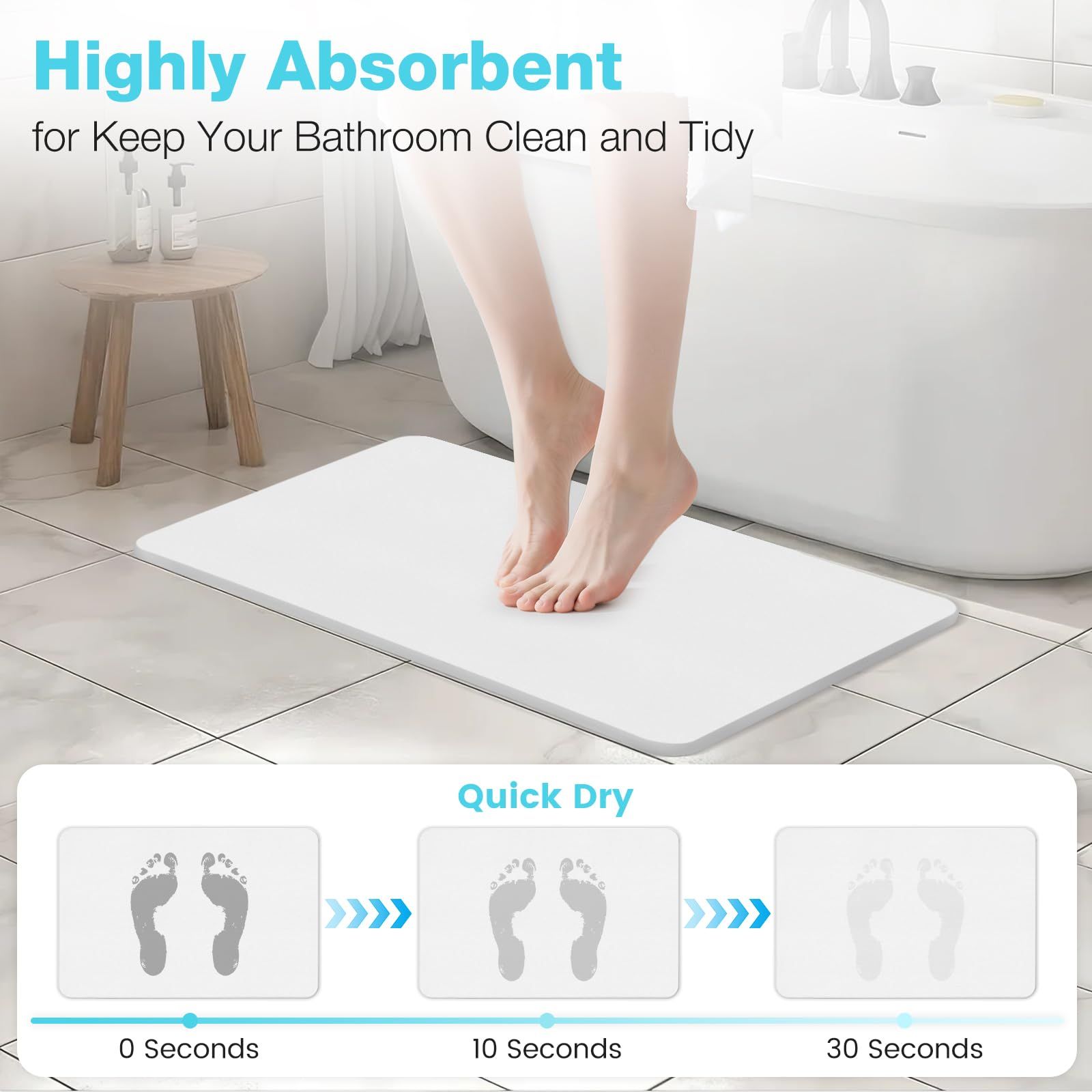 High-quality white pure cotton bathroom mat, ultra-soft, absorbent, quick-drying bathroom rug, non-slip, washable bathroom mat(40cm*30cm) - Image 3
