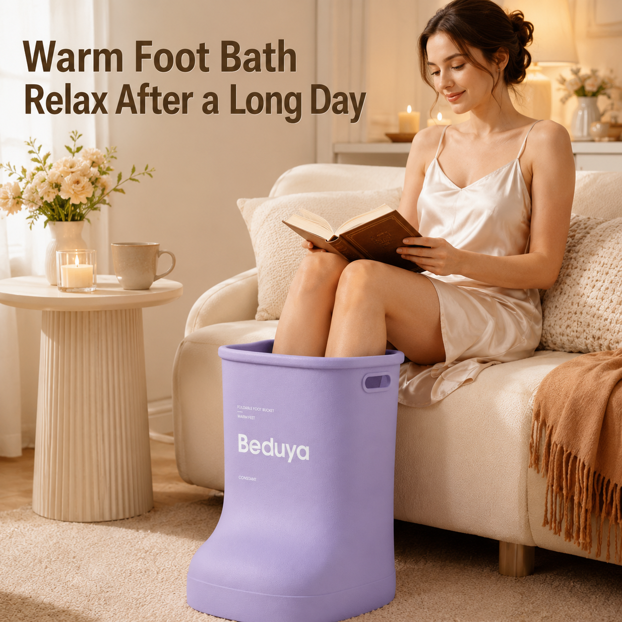 EVA Foot Soaking Bucket with Massage Bottom, Deep Calf Foot Bath Tub for Home Spa, Insulated Warm Foot Soak Basin with Handles, Lightweight Portable Foot Spa Bucket for Adults (Khaki Beige) - Image 6