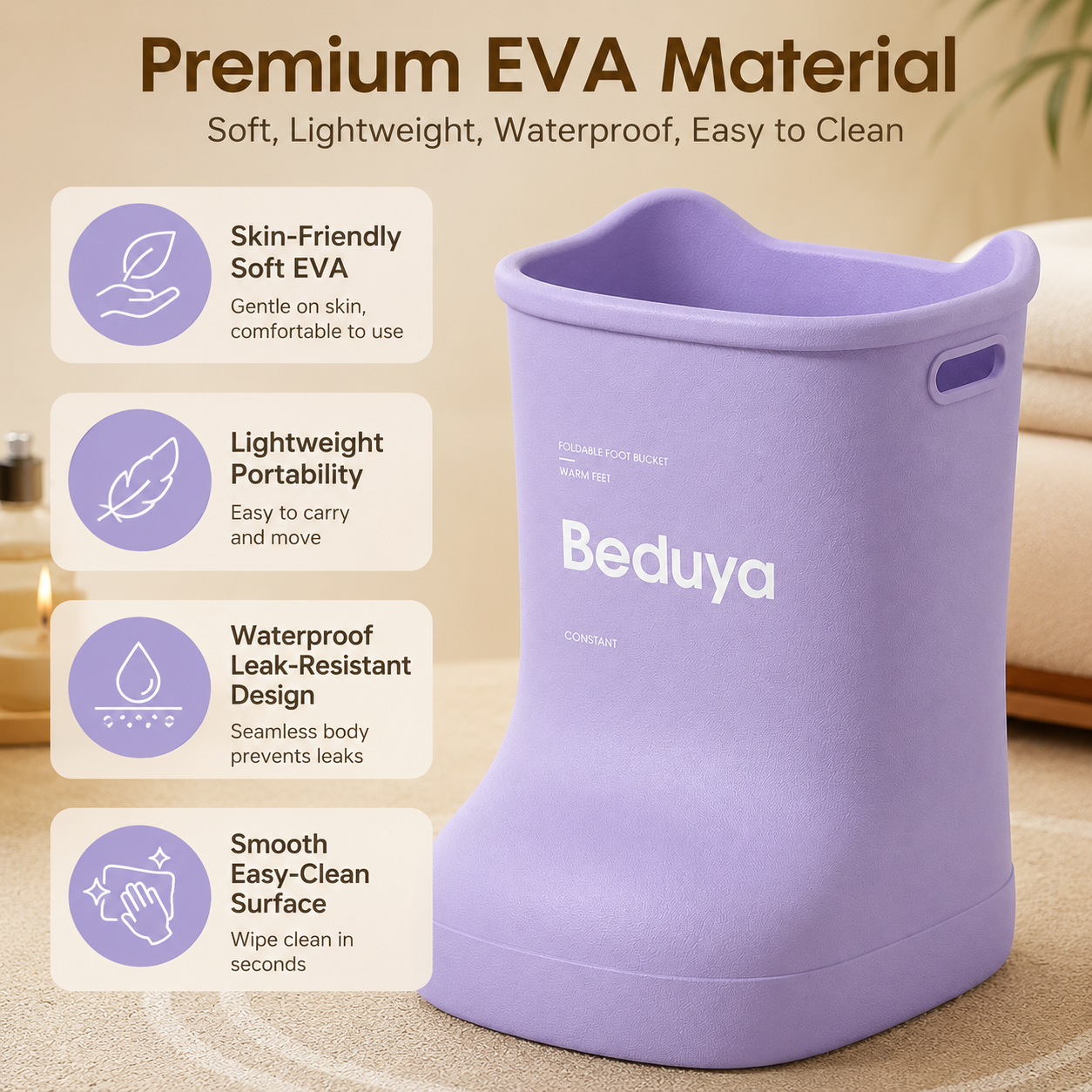 EVA Foot Soaking Bucket with Massage Bottom, Deep Calf Foot Bath Tub for Home Spa, Insulated Warm Foot Soak Basin with Handles, Lightweight Portable Foot Spa Bucket for Adults (Khaki Beige) - Image 8