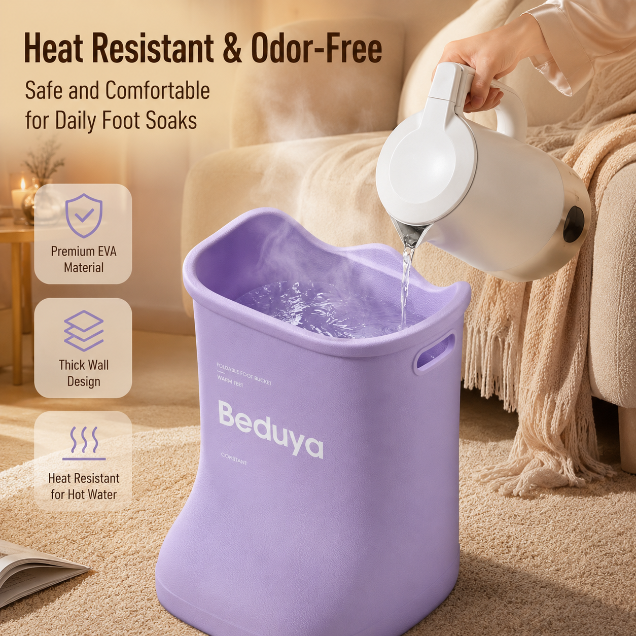 EVA Foot Soaking Bucket with Massage Bottom, Deep Calf Foot Bath Tub for Home Spa, Insulated Warm Foot Soak Basin with Handles, Lightweight Portable Foot Spa Bucket for Adults (Lavender Purple) - Image 5