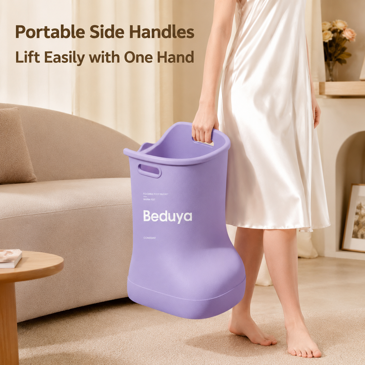 EVA Foot Soaking Bucket with Massage Bottom, Deep Calf Foot Bath Tub for Home Spa, Insulated Warm Foot Soak Basin with Handles, Lightweight Portable Foot Spa Bucket for Adults (Pink) - Image 3
