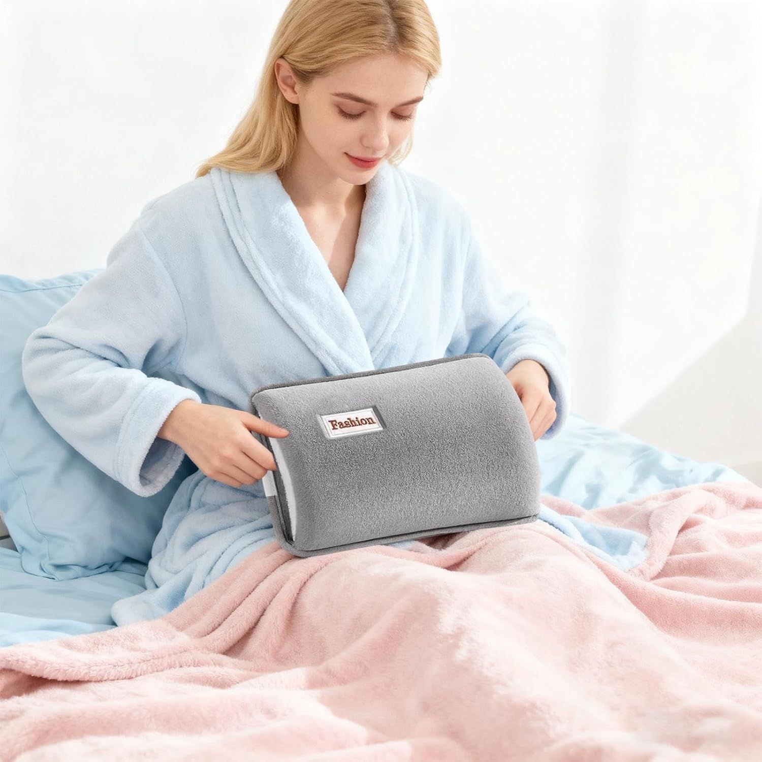 Hot Water Bottle with Rechargeable Plush Cover for Cramps Relief, Warm Heating Pad for Abdomen Back Foot, Soft Hand Warmer for Women Kids Home Office School Winter Reusable Heat Therapy Bag(pink) - Image 2