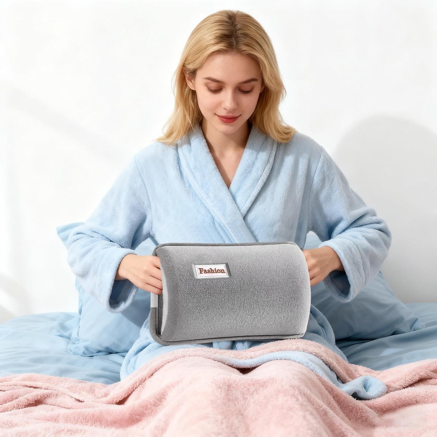 Hot Water Bottle with Rechargeable Plush Cover for Cramps Relief, Warm Heating Pad for Abdomen Back Foot, Soft Hand Warmer for Women Kids Home Office School Winter Reusable Heat Therapy Bag(coffee) - Image 3