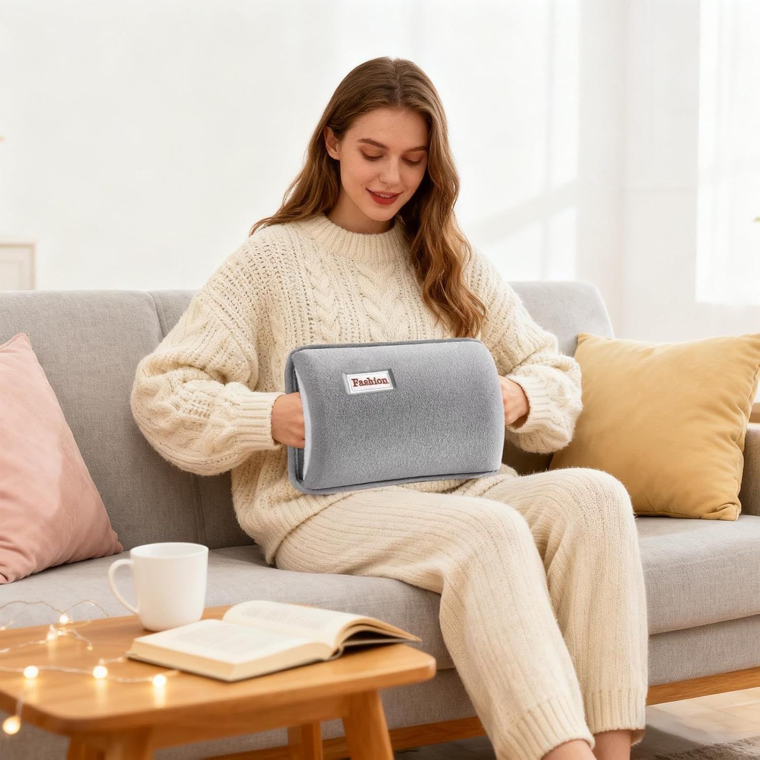 Hot Water Bottle with Rechargeable Plush Cover for Cramps Relief, Warm Heating Pad for Abdomen Back Foot, Soft Hand Warmer for Women Kids Home Office School Winter Reusable Heat Therapy Bag(coffee) - Image 5