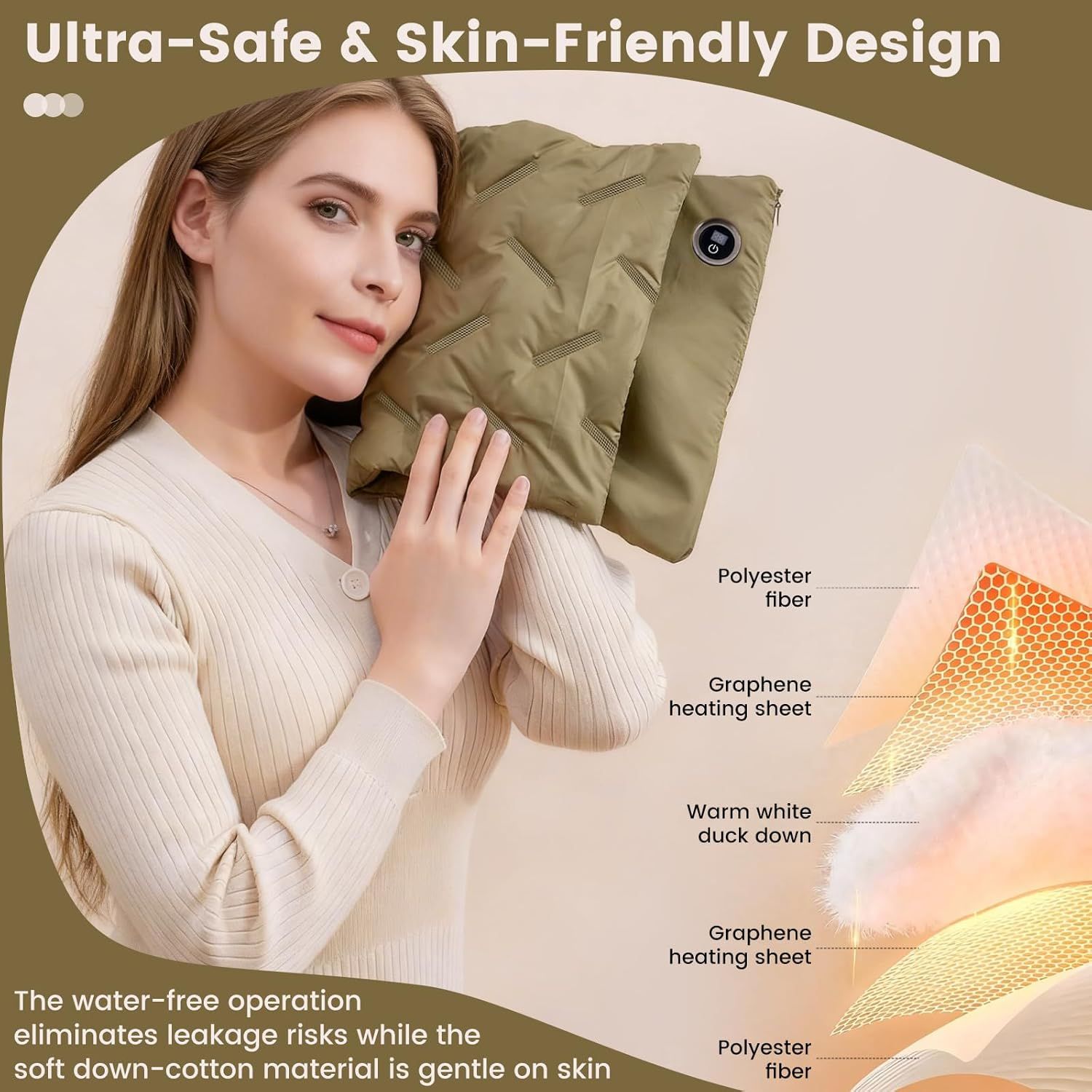 Rechargeable Hand Warmer Muff, USB Electric Heating Pad with Digital Display Temperature Control, 3 Heat Levels Portable Far Infrared Heated Cushion for Outdoor Winter Use Men Women(green) - Image 6