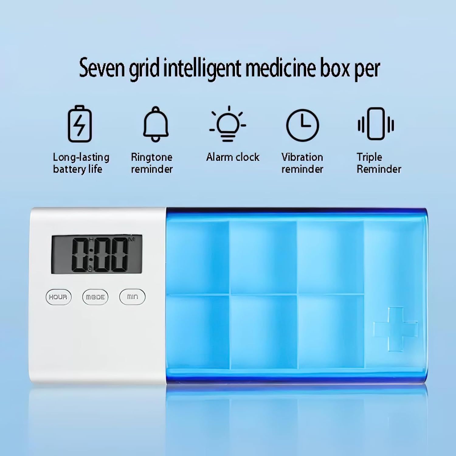 7-Day Smart Pill Organizer with Timer & Alarm – Intelligent Medication Reminder Box with Vibration, Beep Alerts, USB Rechargeable Portable Electronic Pill Case for Elderly & Travel(blue) - Image 2