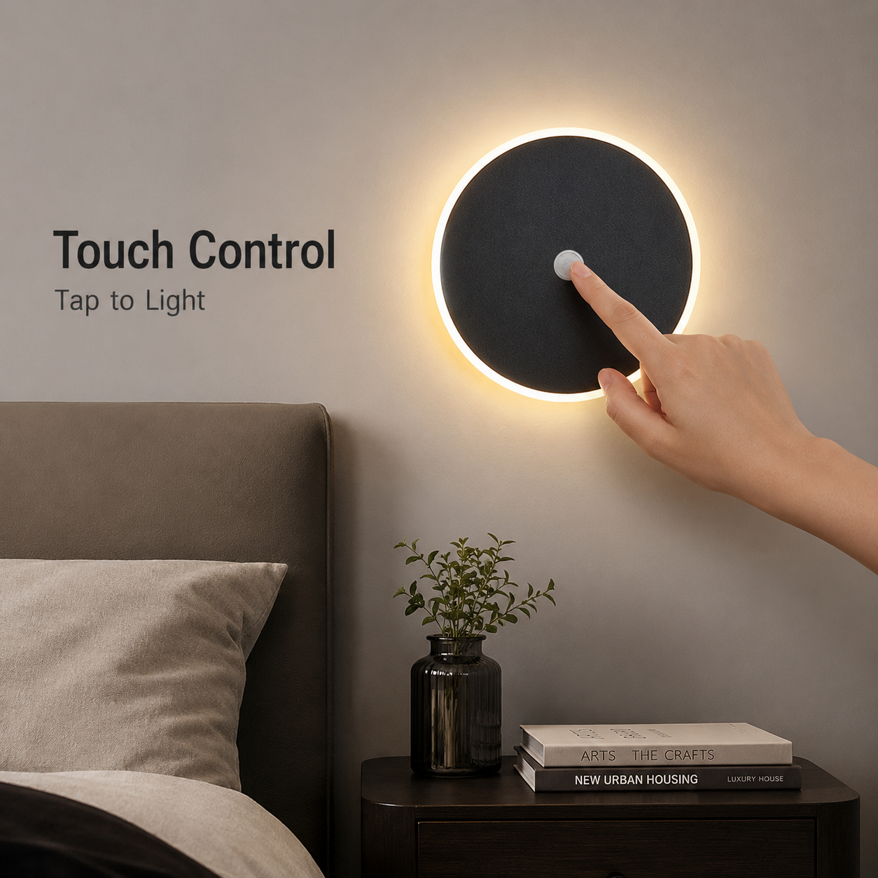 Magnetic Round Wall Lamp 30cm White, 17W Rechargeable LED Wall Sconce with Touch Control, 3-Color Light, Battery Powered Modern Disc Wall Light for Bedroom Hallway Living Room - Image 5