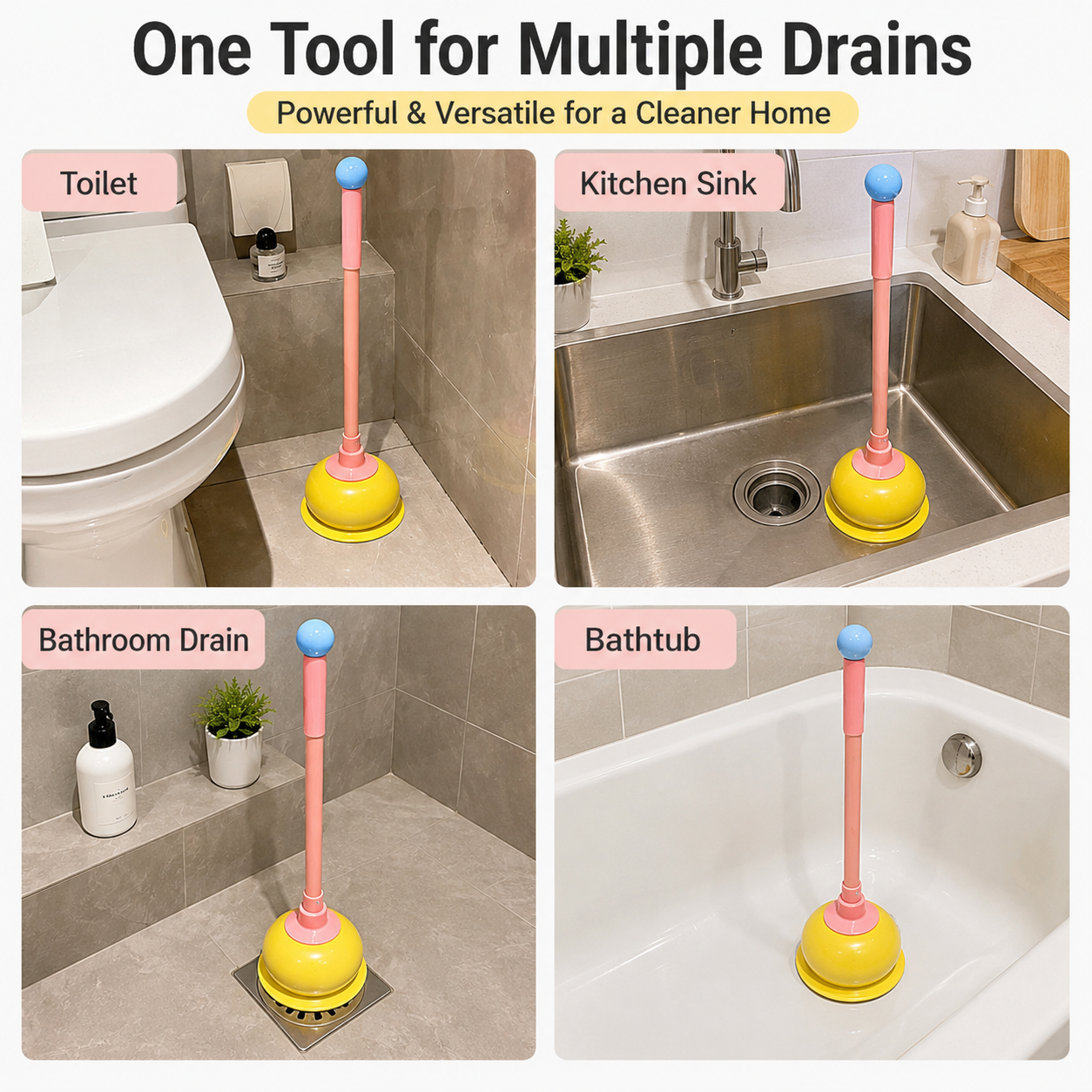 Toilet Plunger, Long Handle Bathroom Plunger with Strong Suction Cup, Non-Scratch Drain Plunger for Toilet, Kitchen Sink, Bathroom Drain, Bathtub and Shower, Cute Freestanding Clog Remover, Green - Image 5