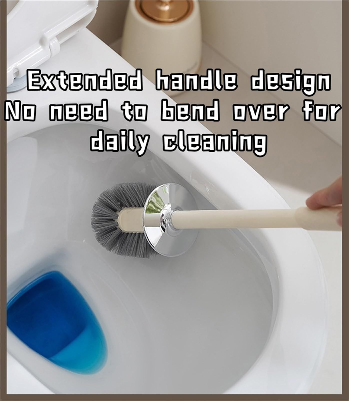Toilet Brush with Holder Silver, Modern Toilet Bowl Cleaner Set with Sturdy Base and Deep Cleaning Bristles - Image 5