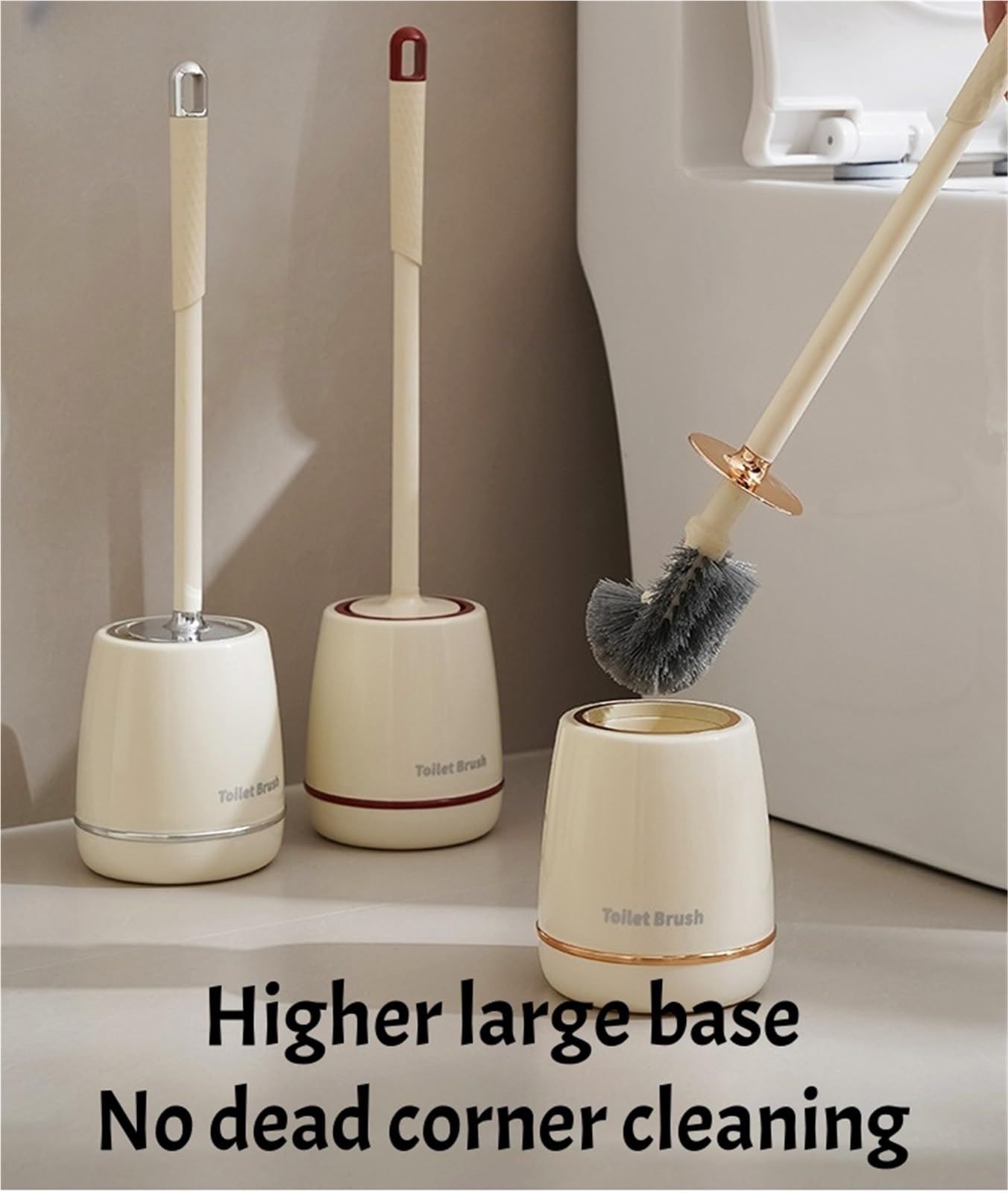 Toilet Brush with Holder Gold, Stylish Bathroom Toilet Cleaner Brush Set with Long Handle and Storage Holder - Image 2