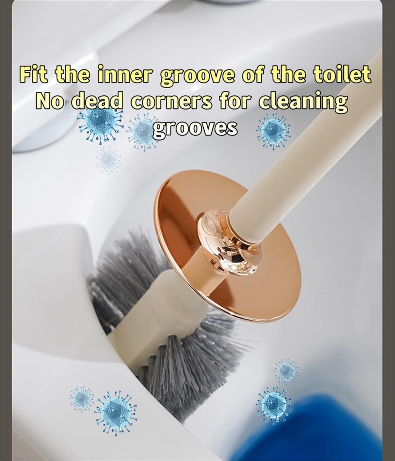 Toilet Brush with Holder Gold, Stylish Bathroom Toilet Cleaner Brush Set with Long Handle and Storage Holder - Image 4