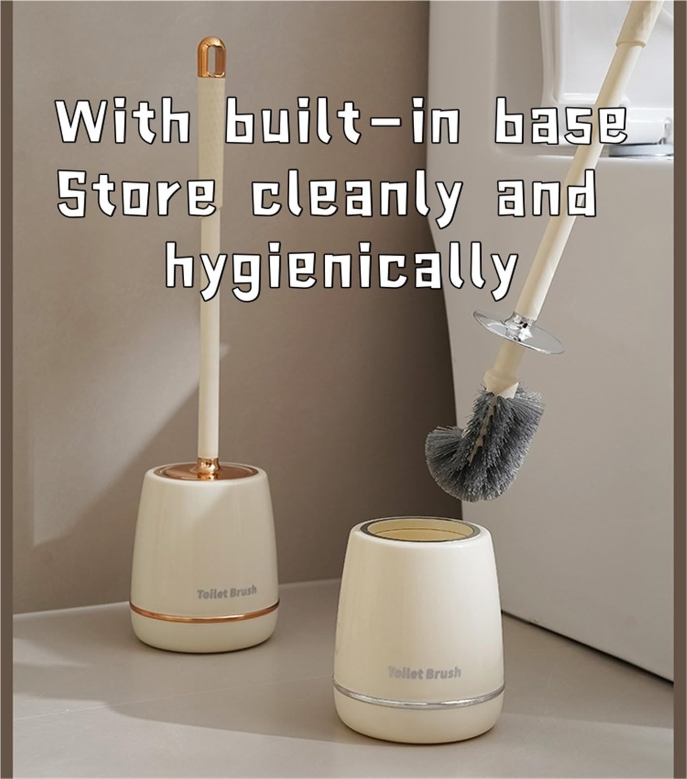 Toilet Brush with Holder Gold, Stylish Bathroom Toilet Cleaner Brush Set with Long Handle and Storage Holder - Image 7