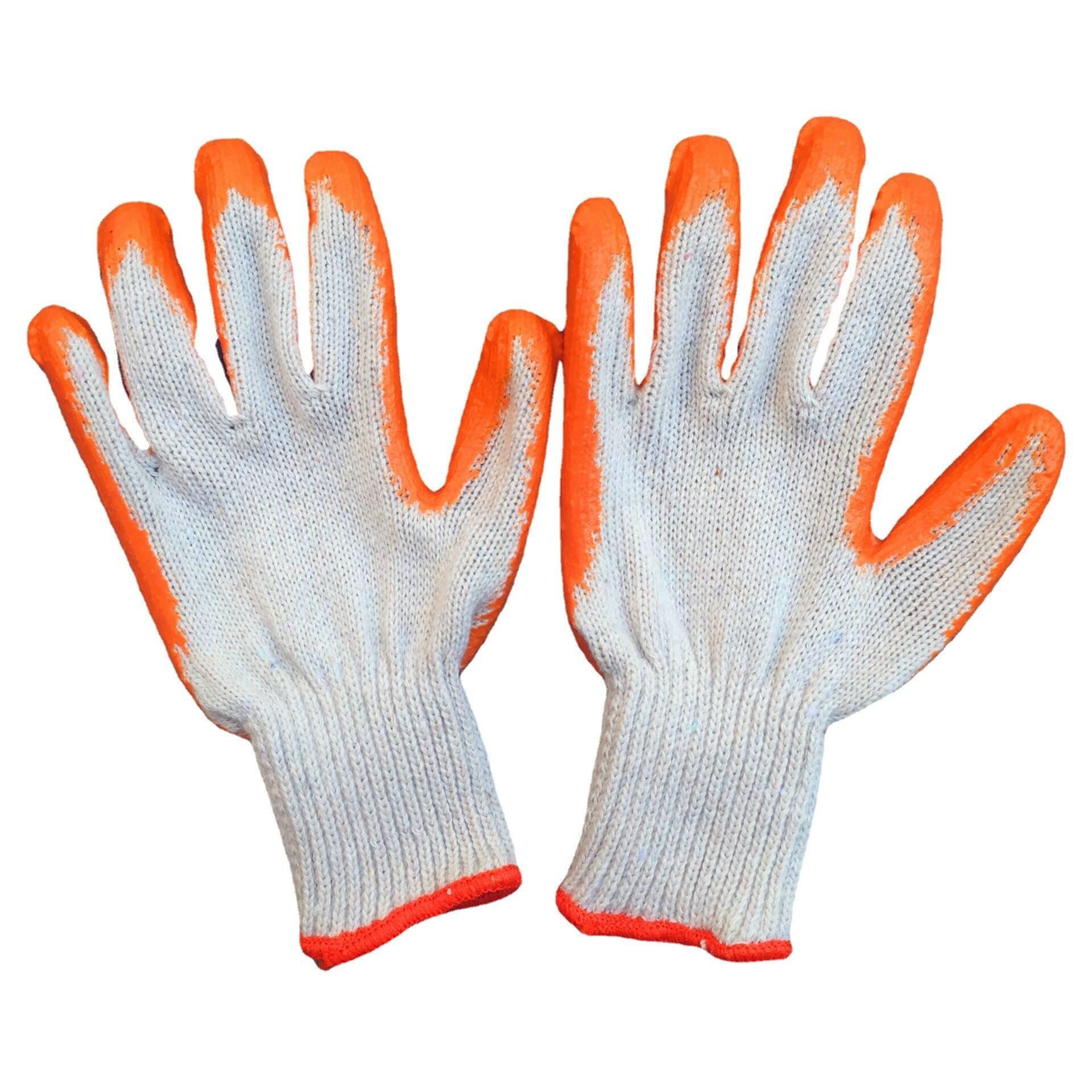 Orange 7-needle bleached yarn flat coated gloves, dipped in latex, abrasion-resistant, work protection, oil-resistant - Image 1