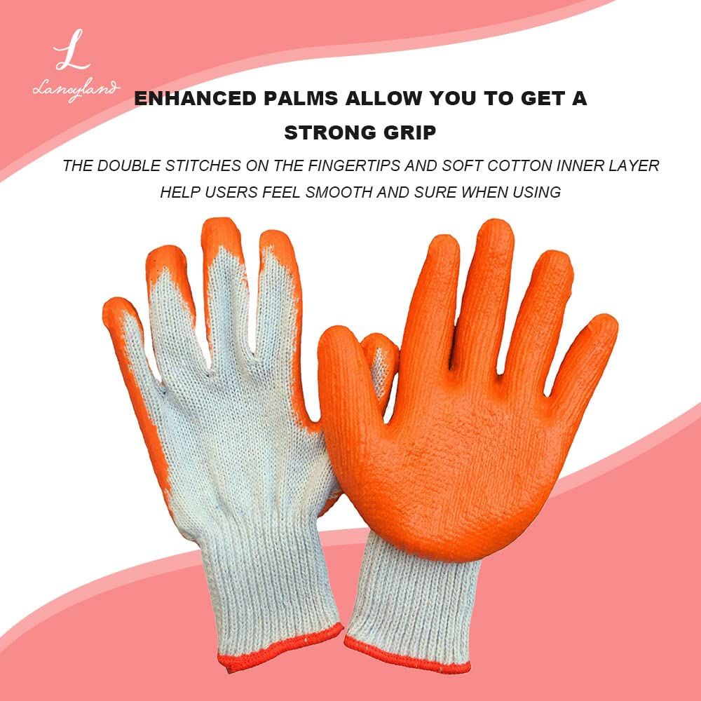 Orange 7-needle bleached yarn flat coated gloves, dipped in latex, abrasion-resistant, work protection, oil-resistant - Image 3